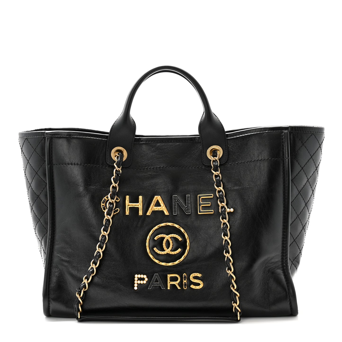 Aged Calfskin Medium Charms Deauville Tote Black