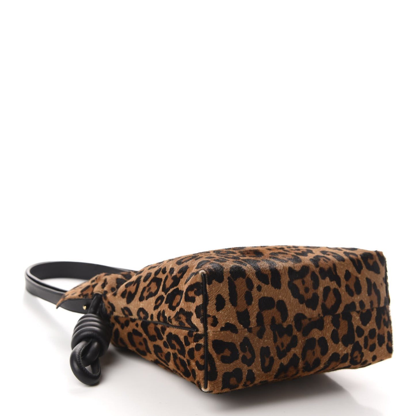 Calfskin Pony Hair Leopard Print Flamenco Knot Bag Black