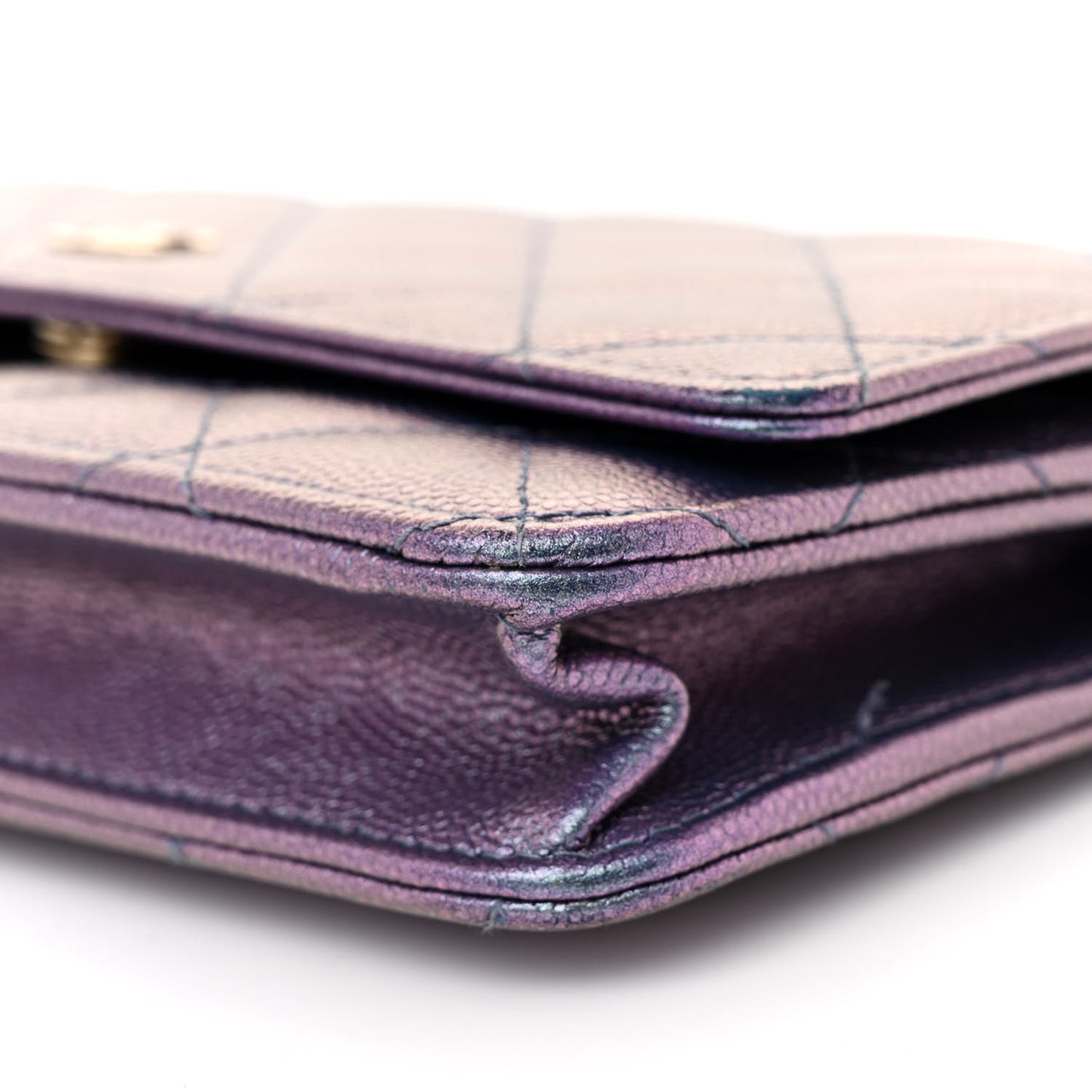 Iridescent Caviar Quilted Wallet on Chain WOC Dark Blue