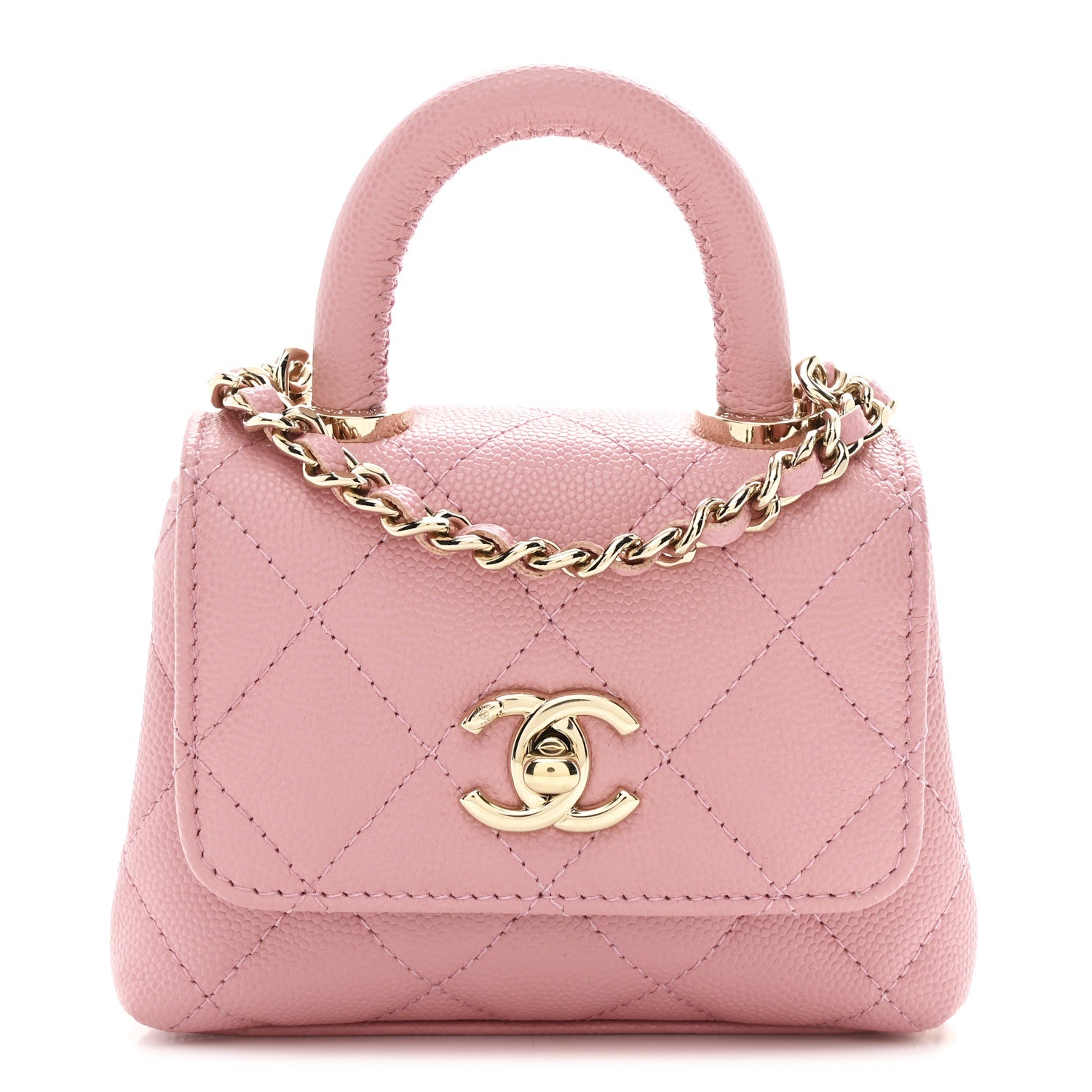 ななこ CHANEL Chanel Caviar Quilted Nano Coco Handle Clutch With Chain Pink