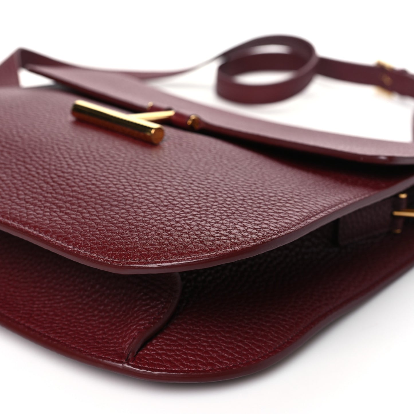 Grained Calfskin T Clasp Tara Crossbody Bag Cabernet