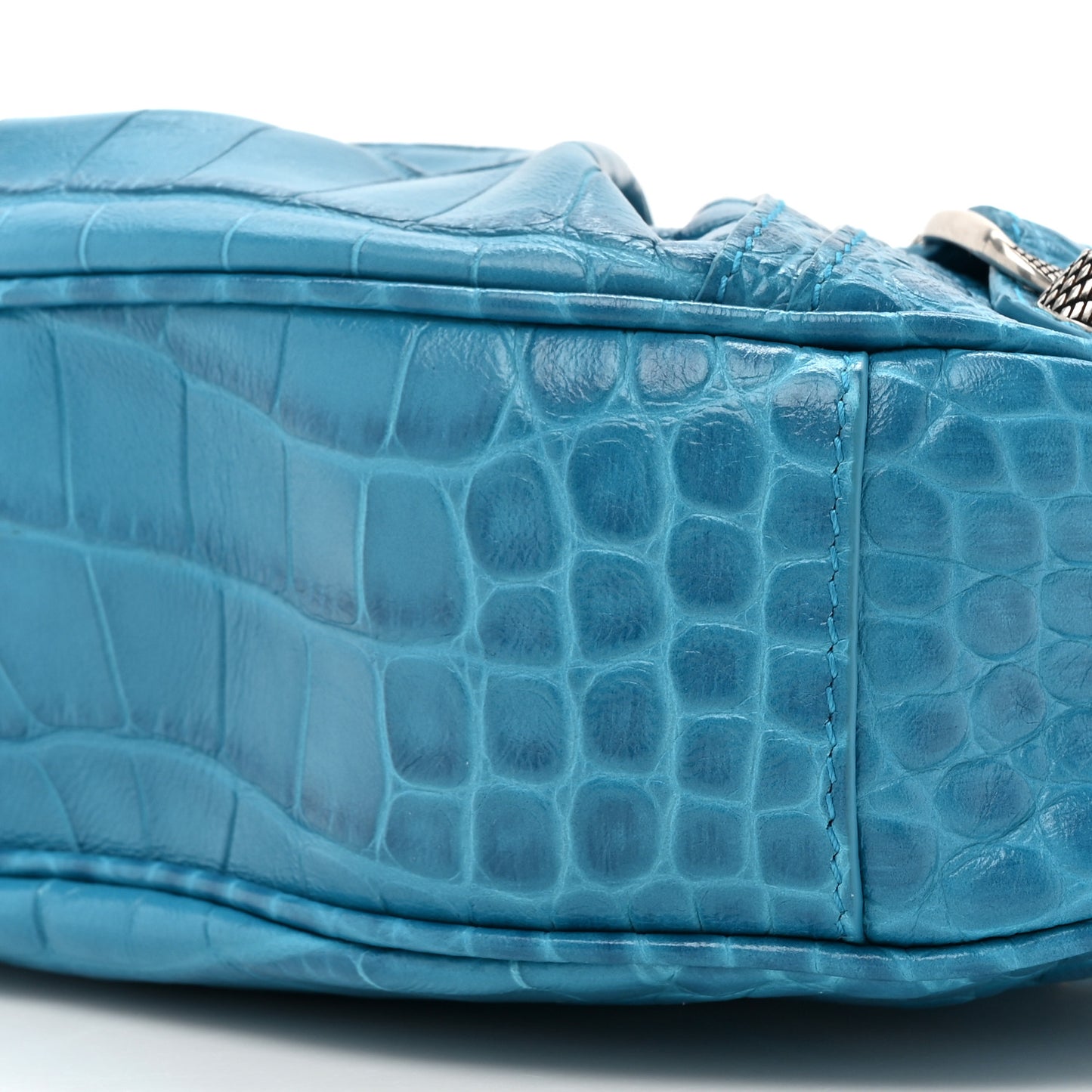 Extra Supple Calfskin Crocodile Embossed Le Cagole Shoulder Bag XS Cyan