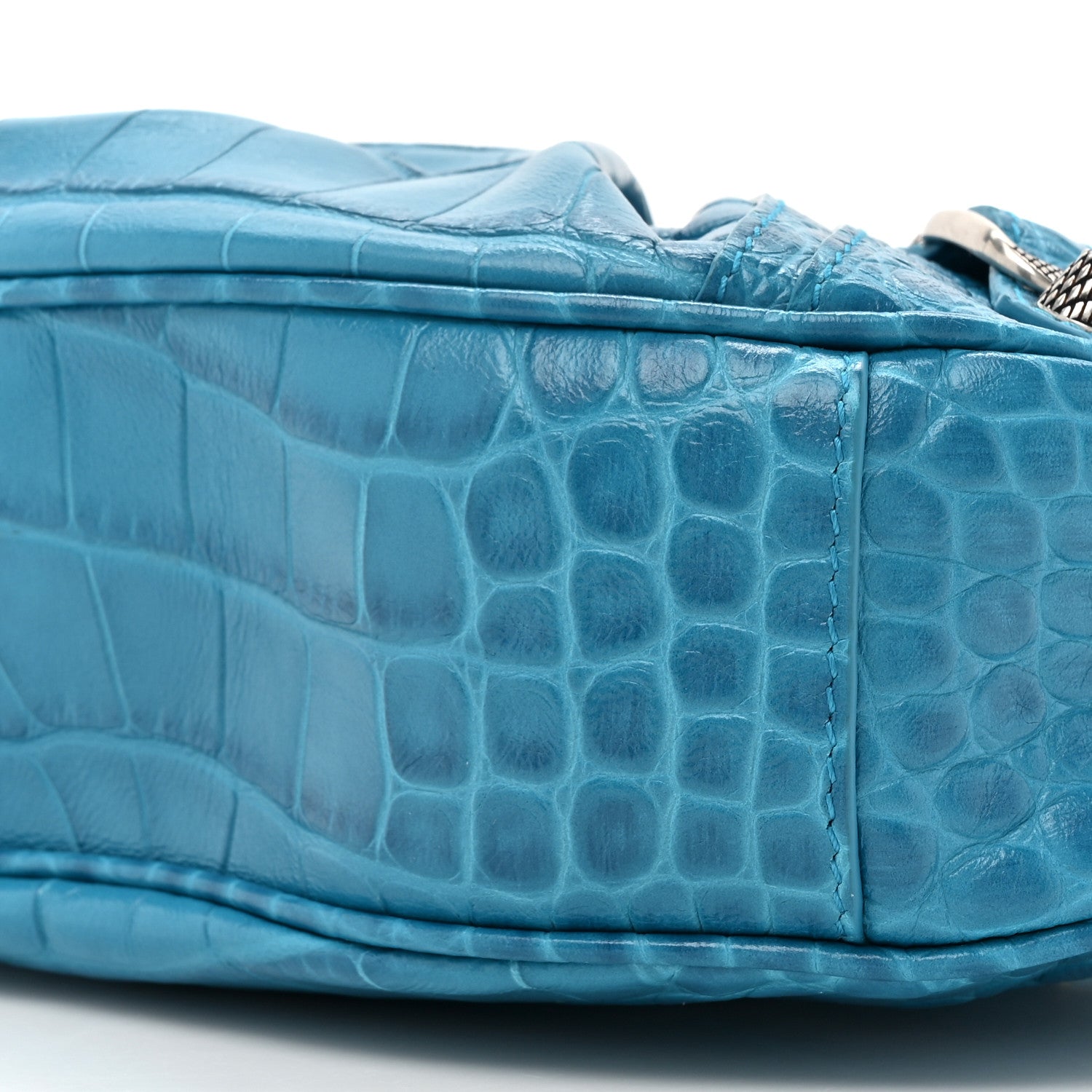 Balenciaga Extra Supple Calfskin Crocodile Embossed Le Cagole Shoulder Bag XS Cyan 11 of 12
