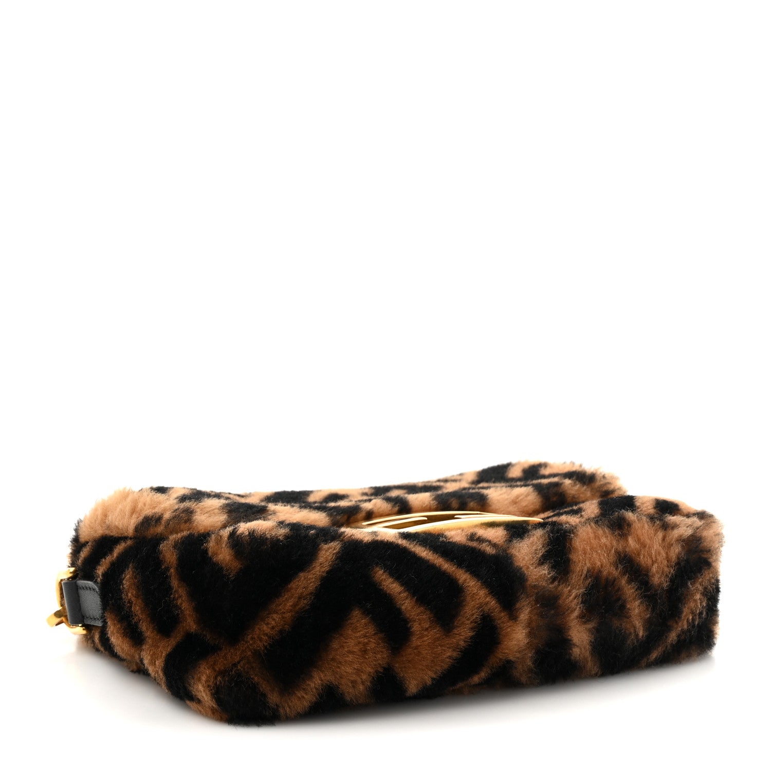 Fendi Shearling Vitello Dolce Macro FF 1974 Mini Baguette Tobacco Black 4 of 10