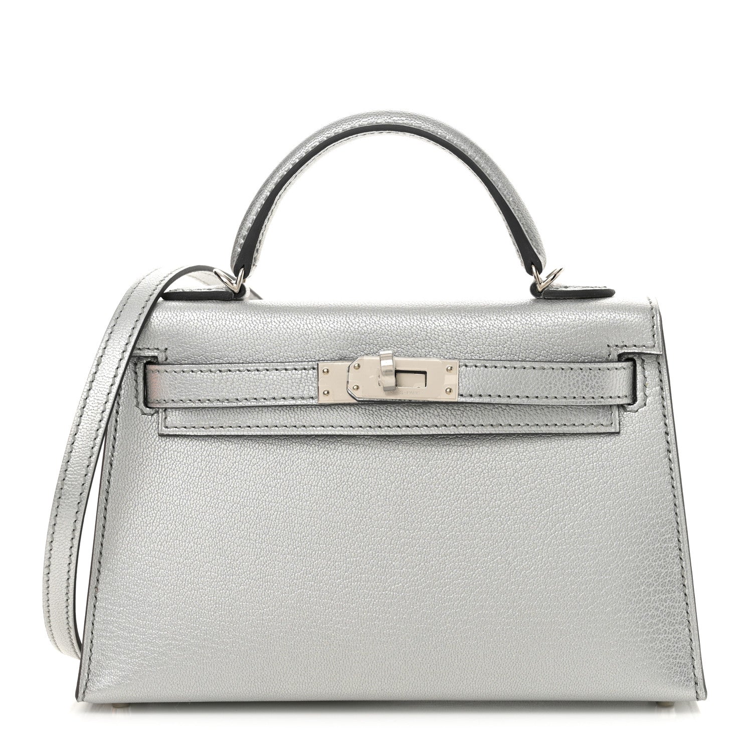エルメス　ヴュー　シルバー　38 Hermes Metallic Chevre Chamkilight Mini Kelly Sellier 20 Argent