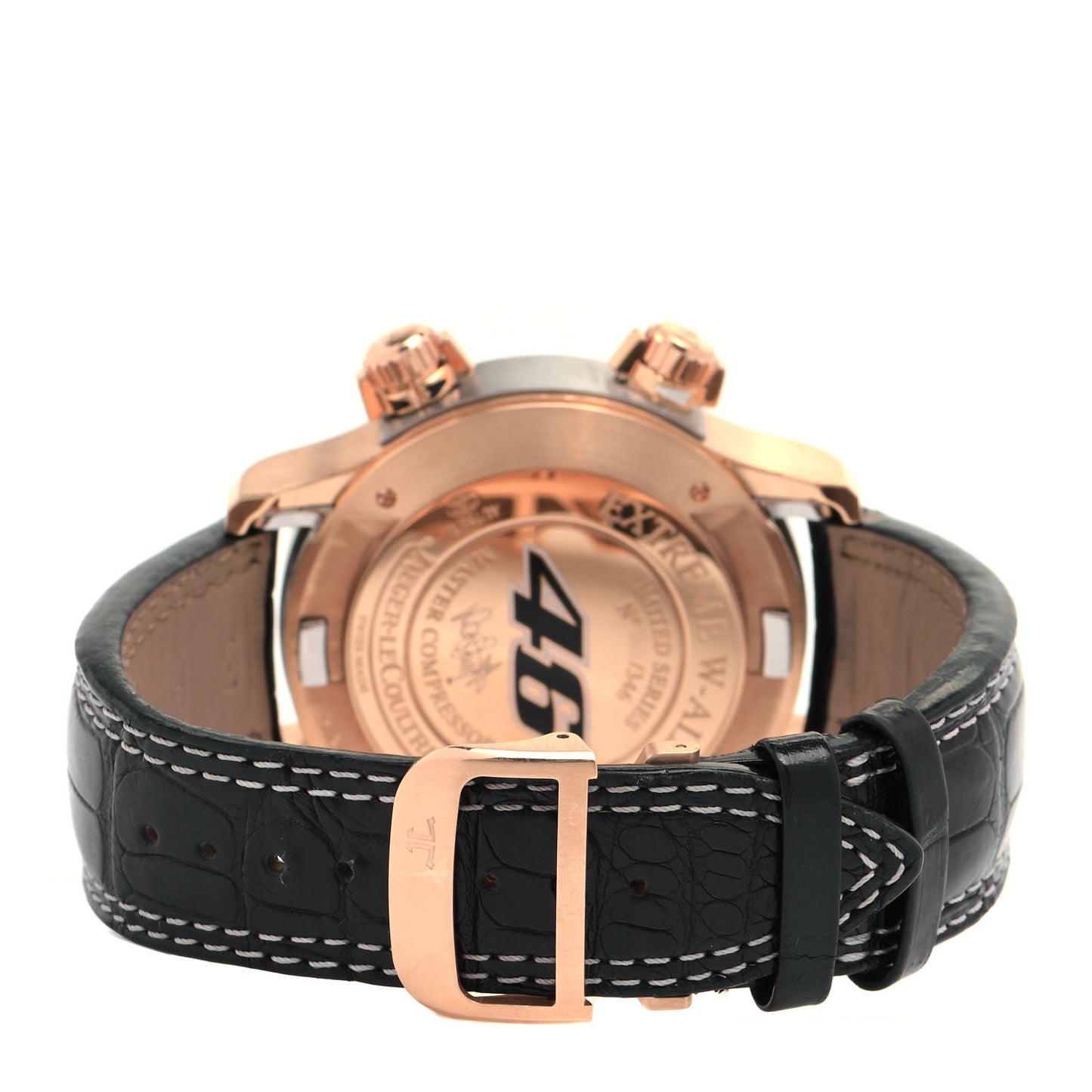 18K Rose Gold Alligator 46mm Master Compressor Extreme W-Alarm Automatic Watch Black Q177244V