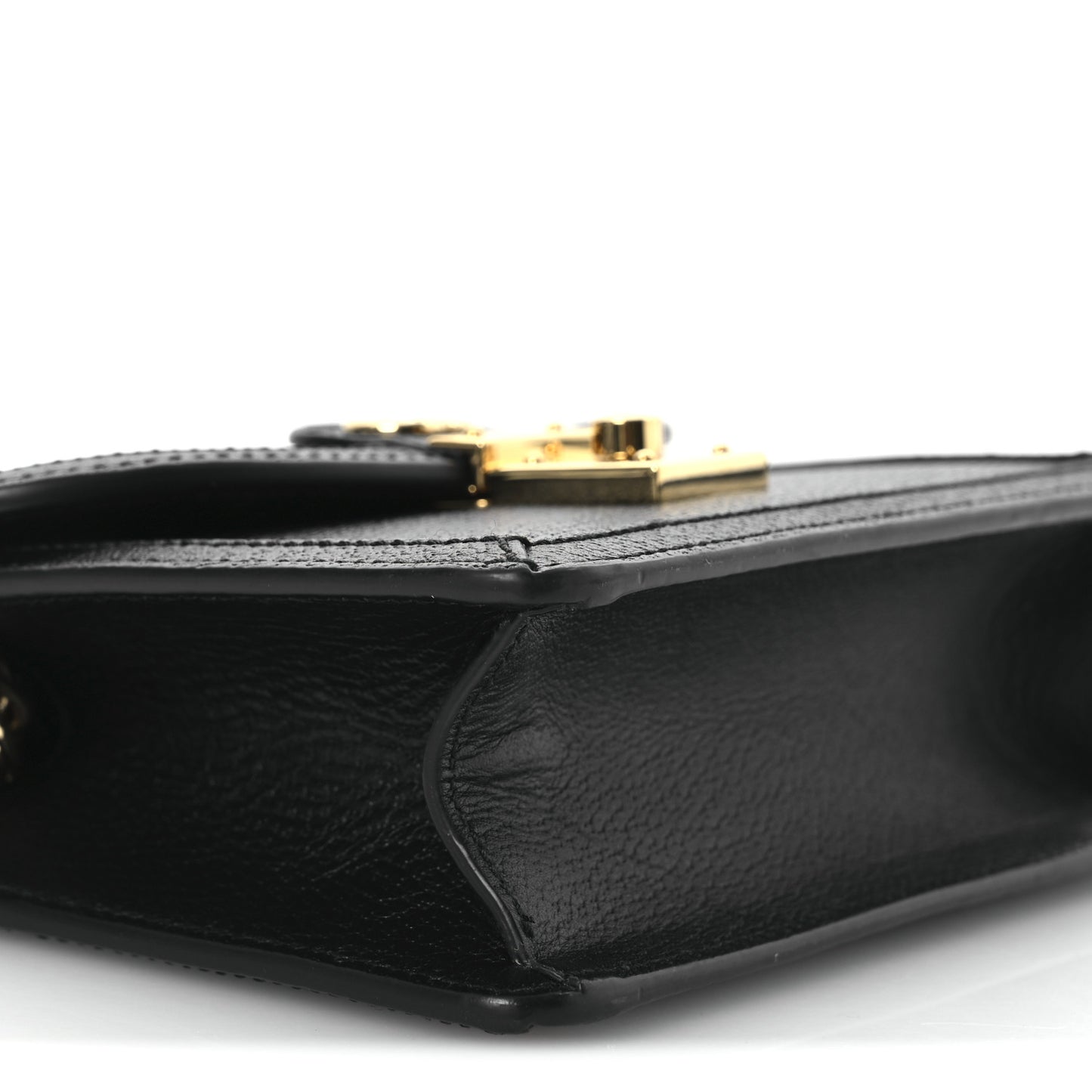 Textured Dollar Calfskin Web Mini Ophidia Padlock Top Handle Chain Shoulder Bag Black