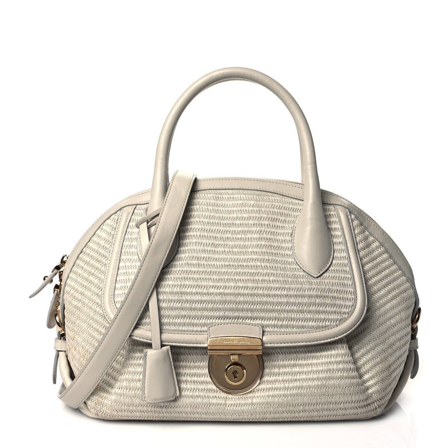 Straw Calfskin Fiamma Bag Beige