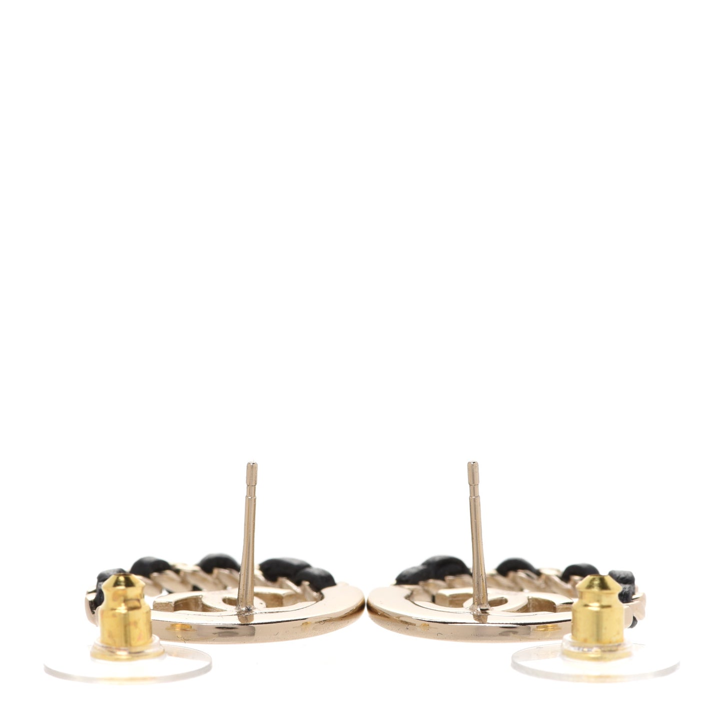 Lambskin Chain CC Round Earrings Gold Black