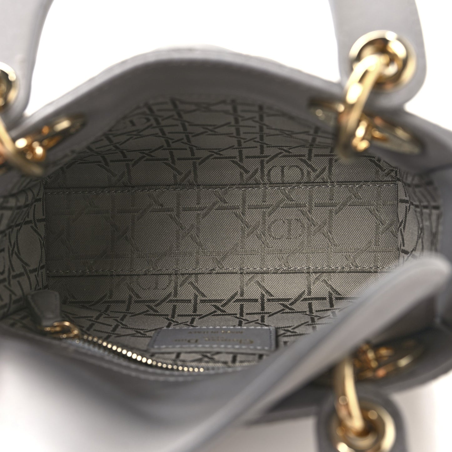 Metallic Lambskin Cannage Mini Lady Dior Grey