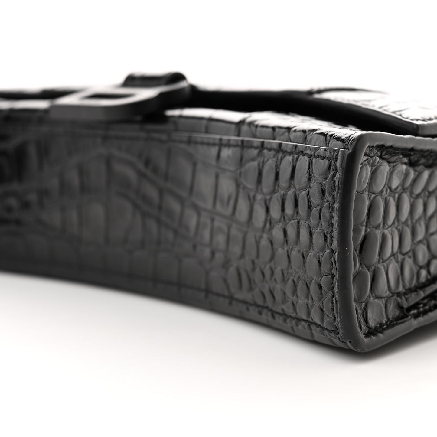 Shiny Calfskin Monochrome Crocodile Embossed Small Hourglass Evening Chain Bag Black