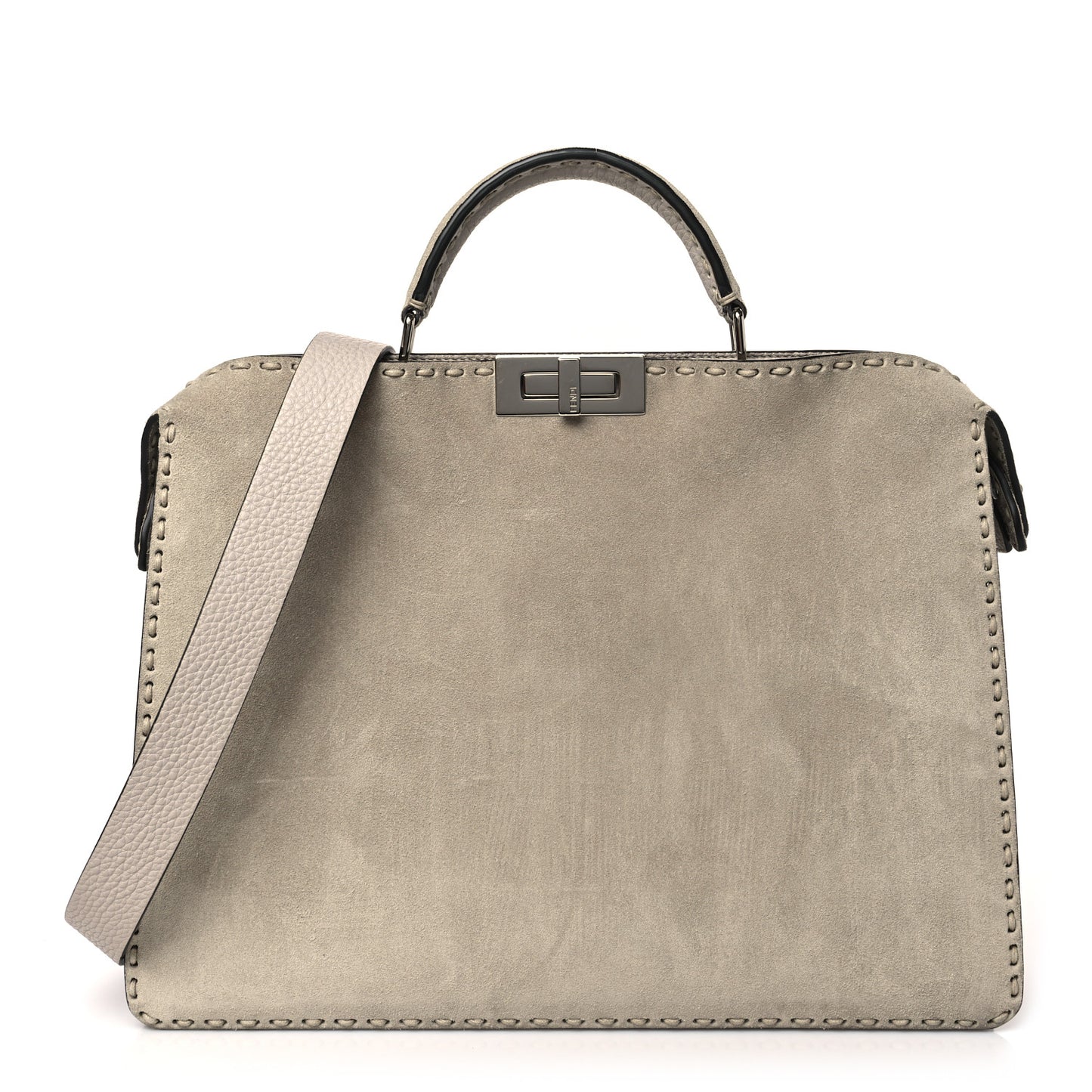 Suede Medium Peekaboo I See U Satchel Dove Grey