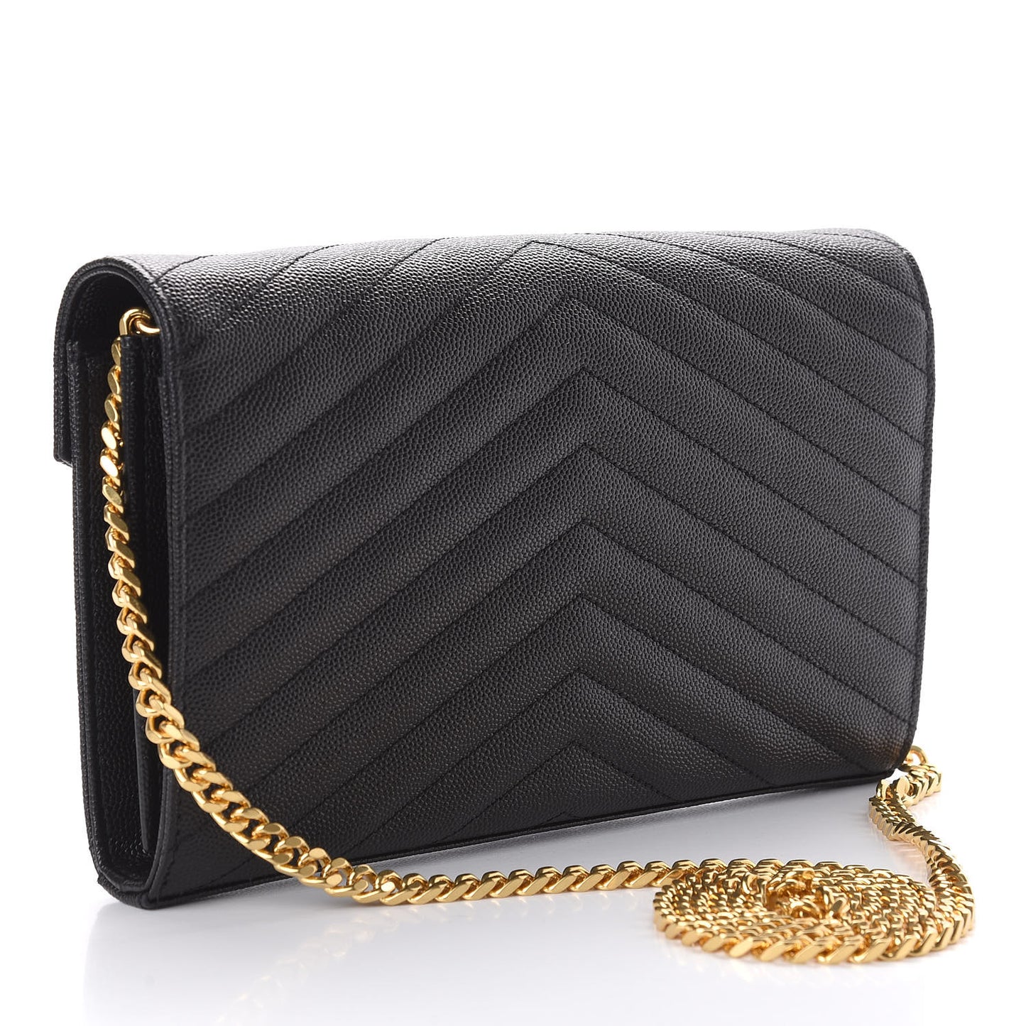 Grain De Poudre Matelasse Chevron Monogram Chain Wallet Black