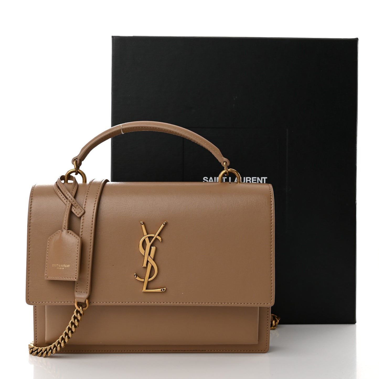 Smooth Calfskin Medium Monogram Sunset Satchel Natural Tan