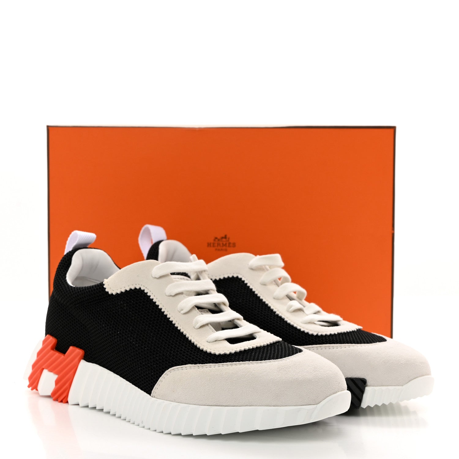 Hermes Air Mesh Suede Goatskin Bouncing Sneakers 41 Black Orange 8 of 8