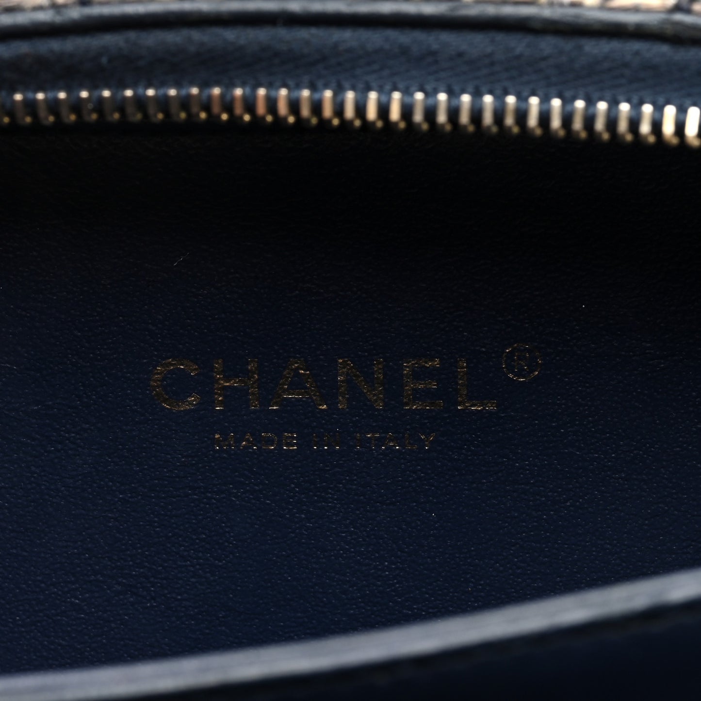 Tweed Snakeskin Quilted Small CC Filigree Vanity Case Navy Multicolor