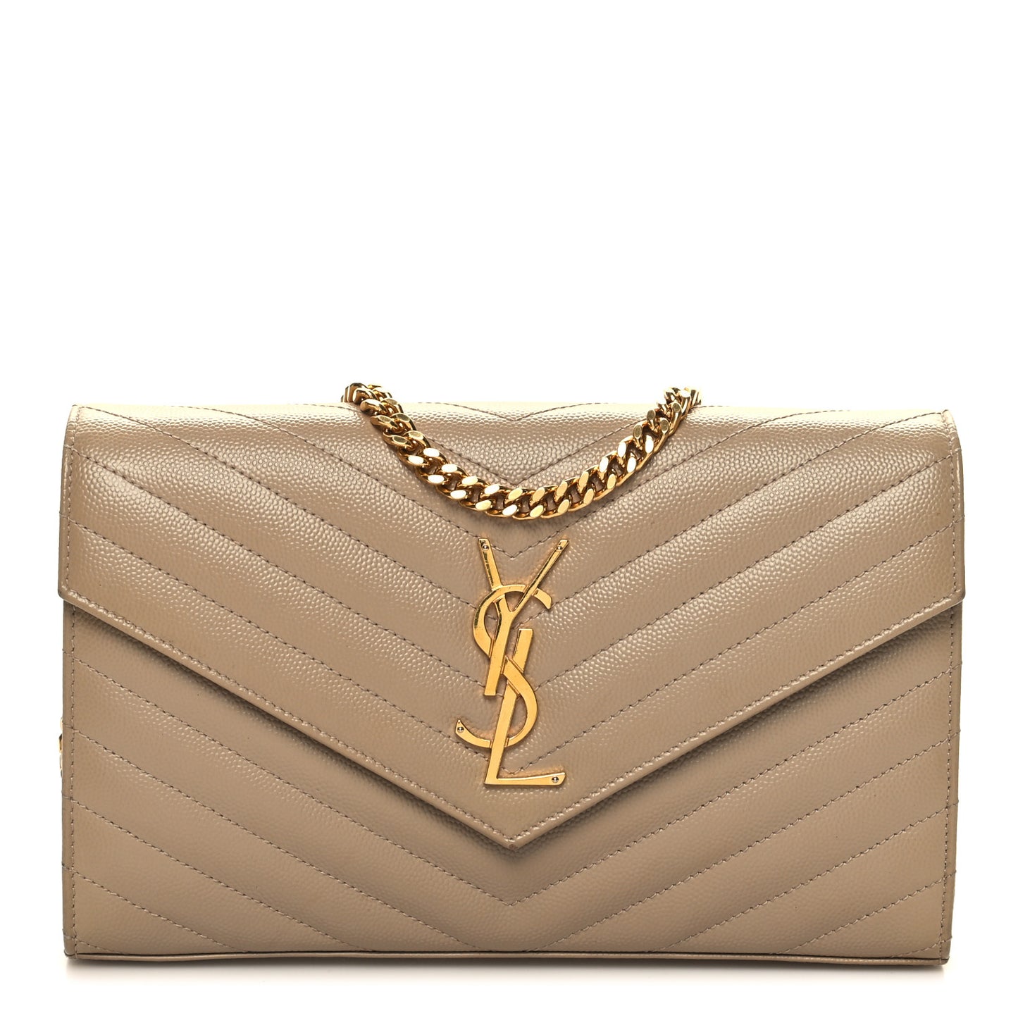 Grain De Poudre Matelasse Chevron Monogram Chain Wallet Nude Powder