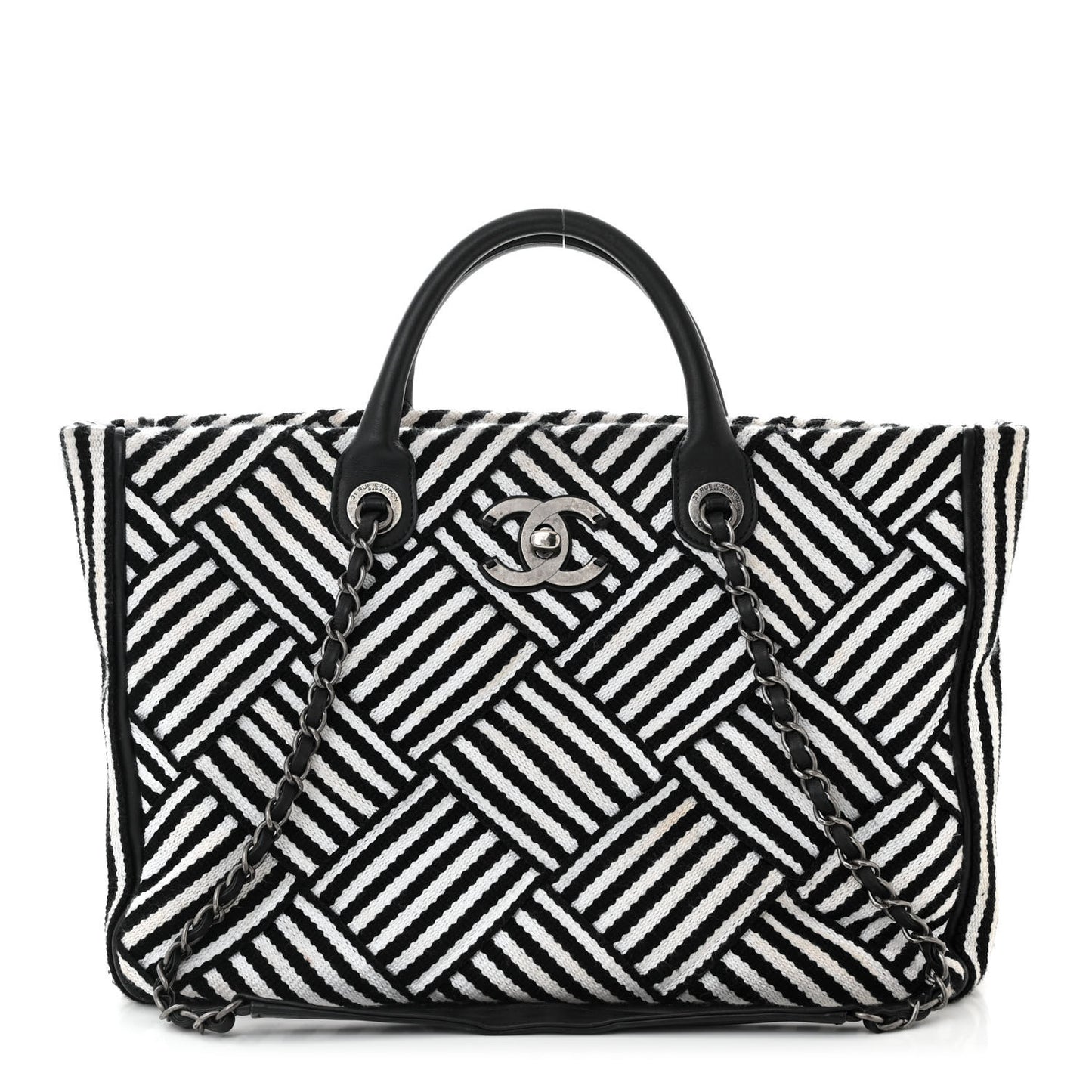 Woven Canvas Large Easy Shopping Tote Black White