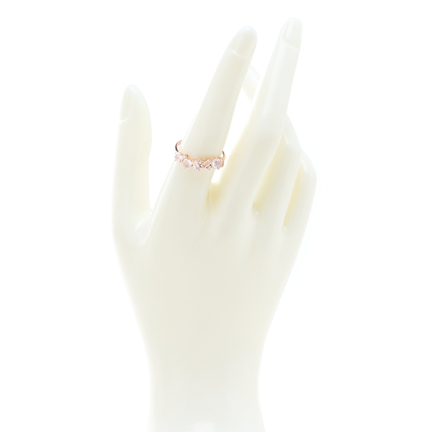 Suzanne Kalan 14K Rose Gold Diamond Rainbow Moonstone Amalfi Blend Half Band Ring 56 7.5 2 of 6