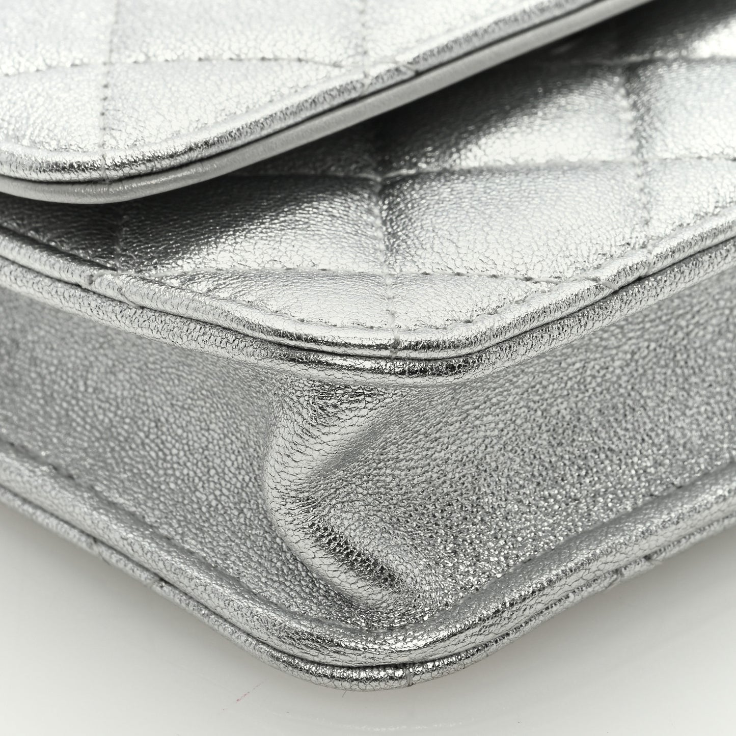 Metallic Goatskin Quilted Star Flap Waist Belt Bag Silver