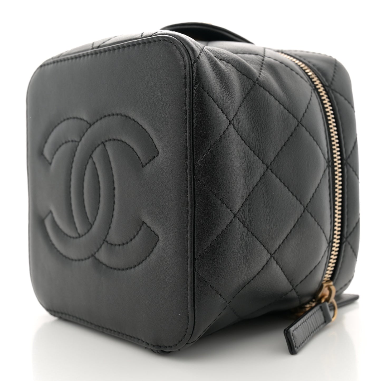 Calfskin Quilted Small Vanity Case With Chain Black