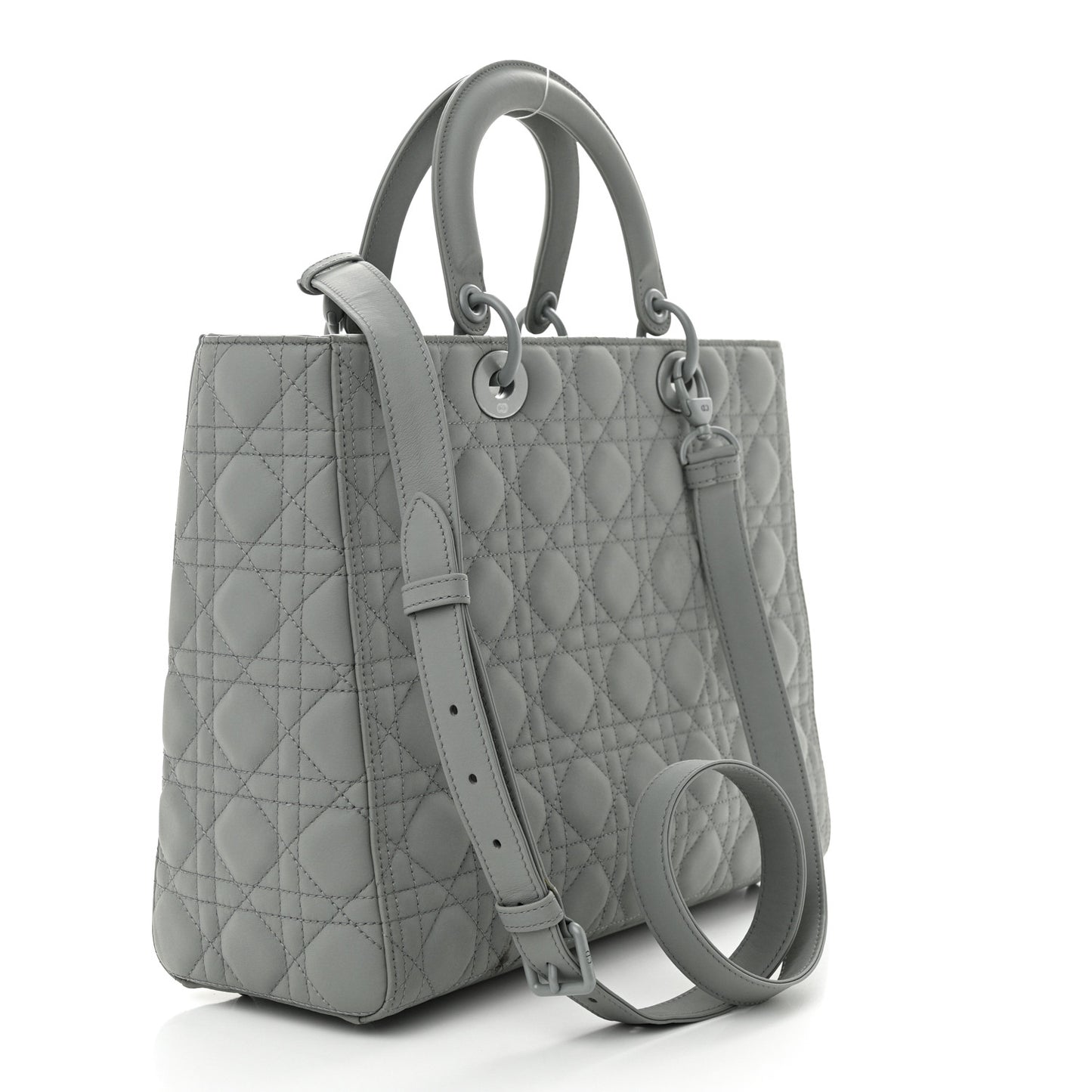 Ultra Matte Calfskin Cannage Large Lady Dior Grey Stone