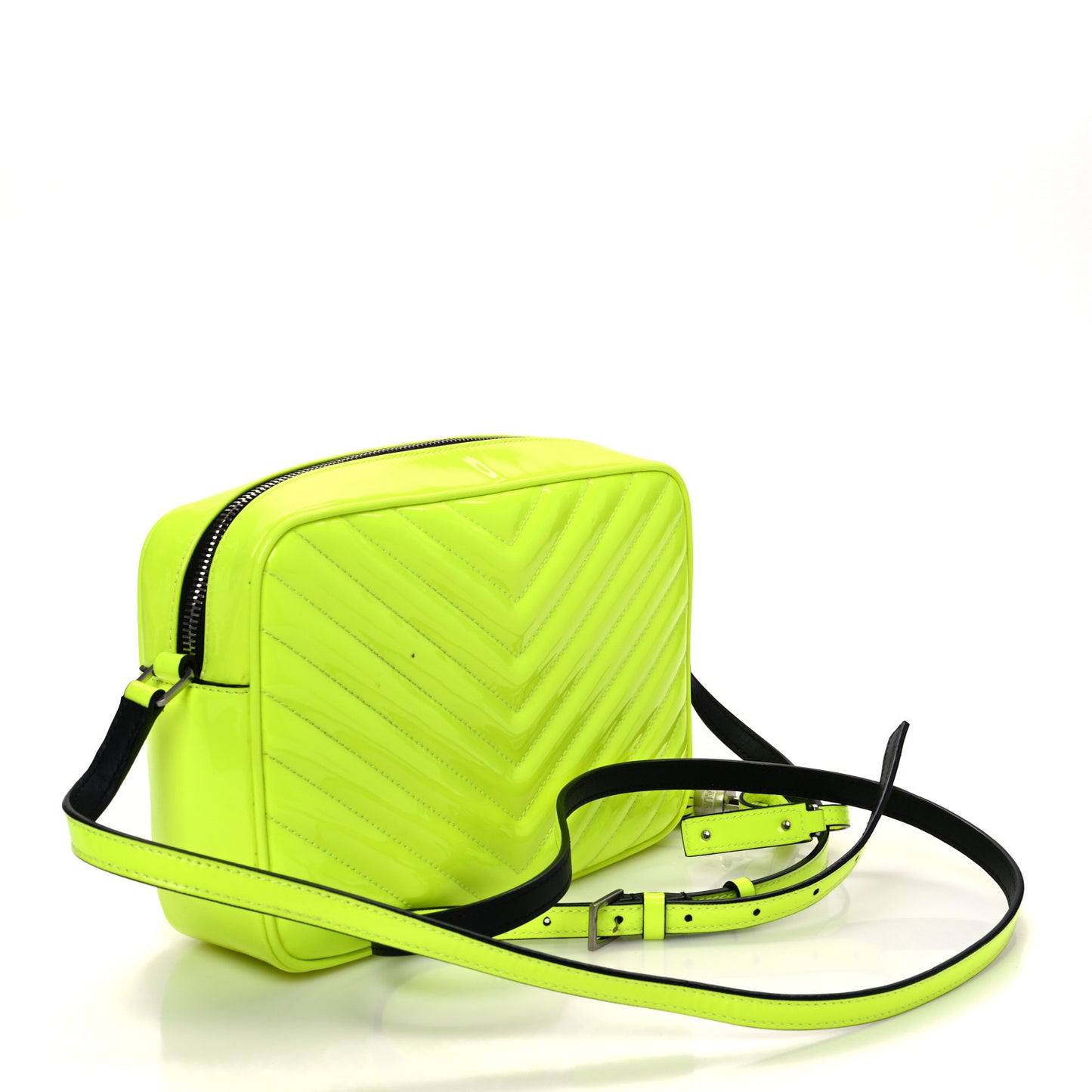 Patent Calfskin Matelasse Monogram Lou Camera Bag Neon Yellow