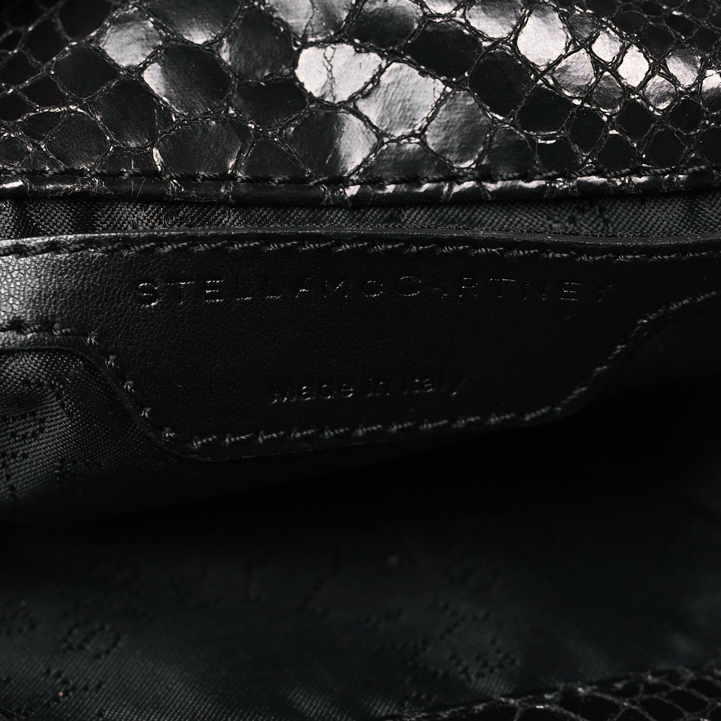 Faux Snakeskin Small Falabella Fold Over Tote Black