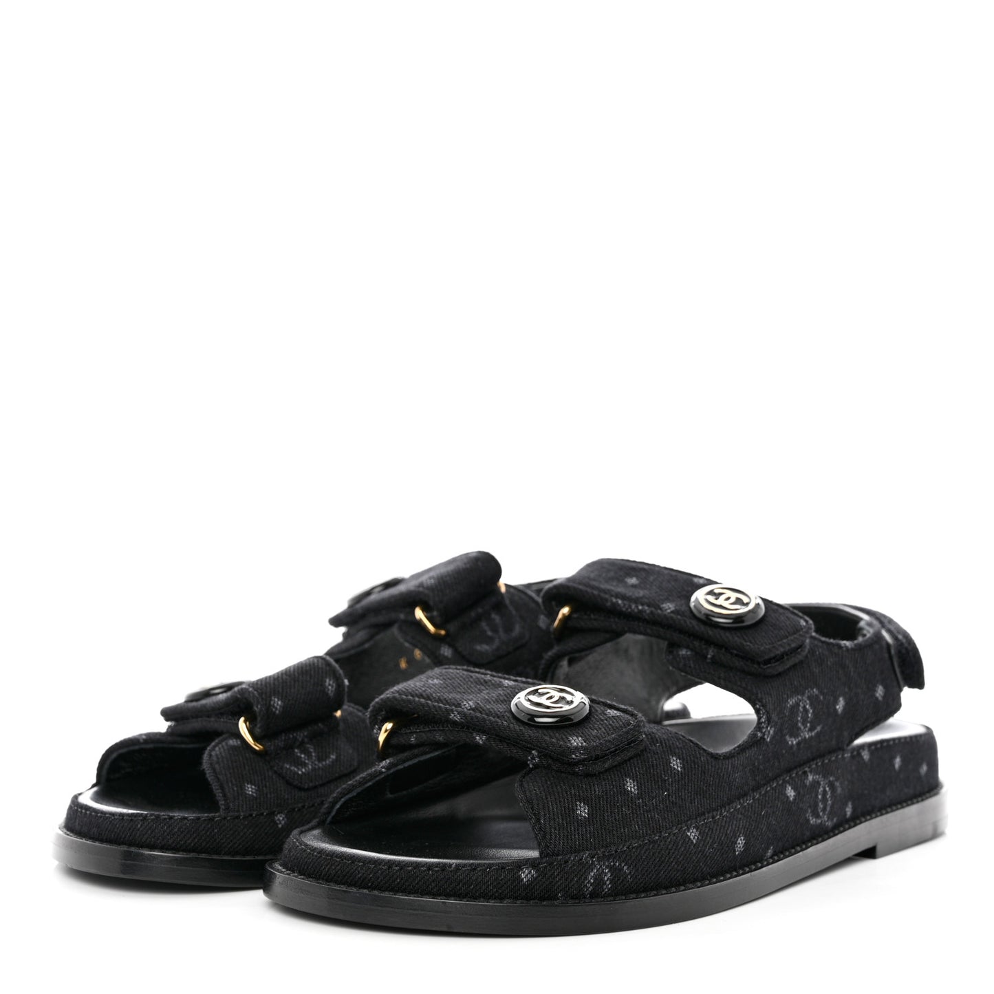 Denim Printed Dad Sandals 38 Black