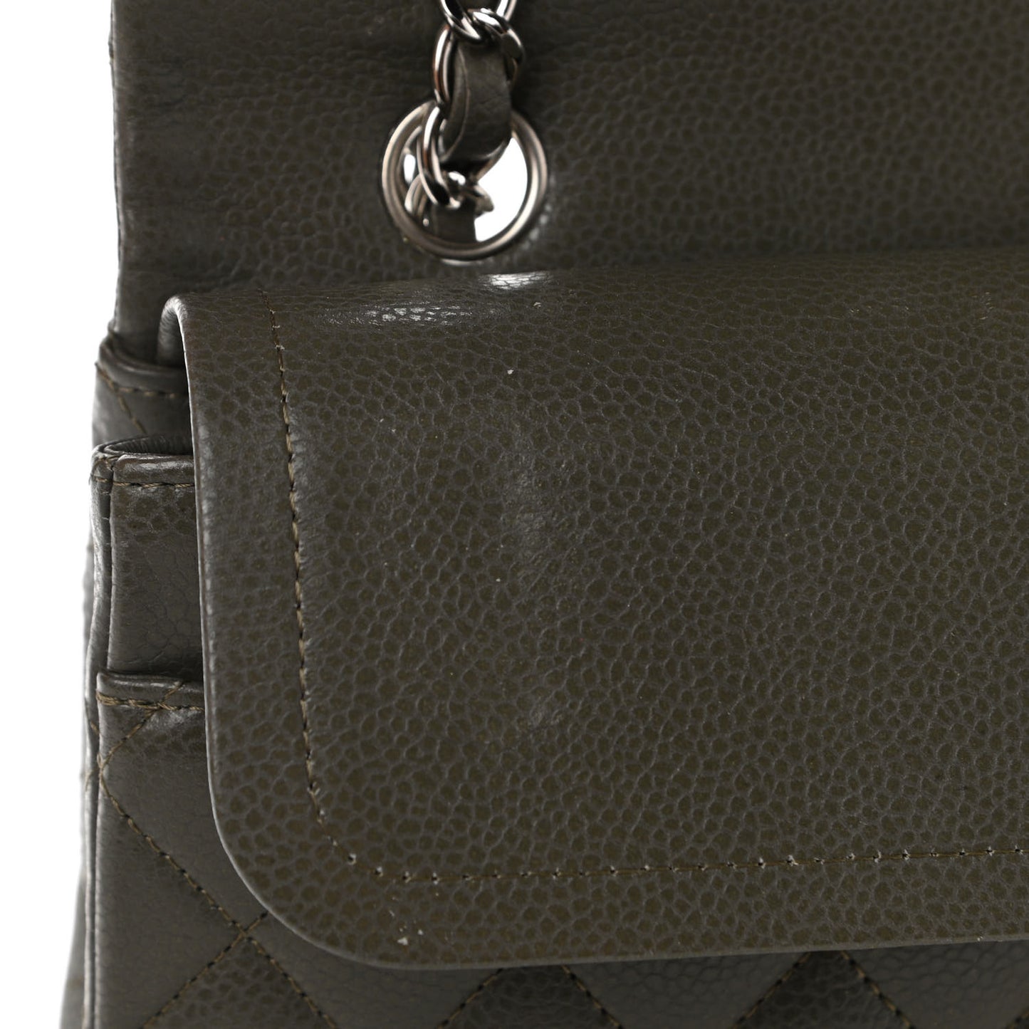 Caviar Quilted Medium Double Flap Dark Grey
