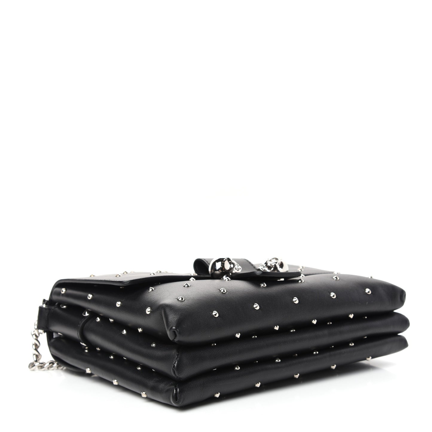 Goatskin Studded Twin Skull Crossbody Black