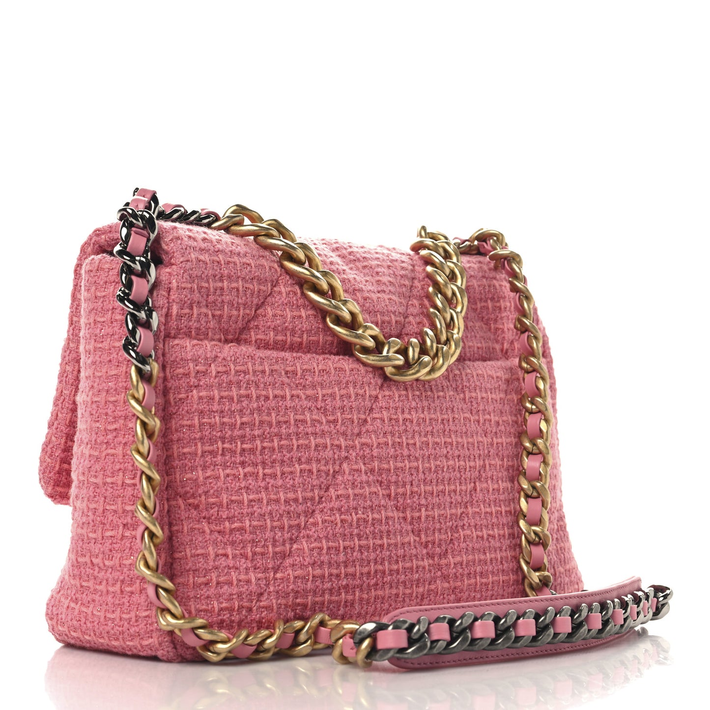 Metallic Tweed Quilted Large Chanel 19 Flap Pink