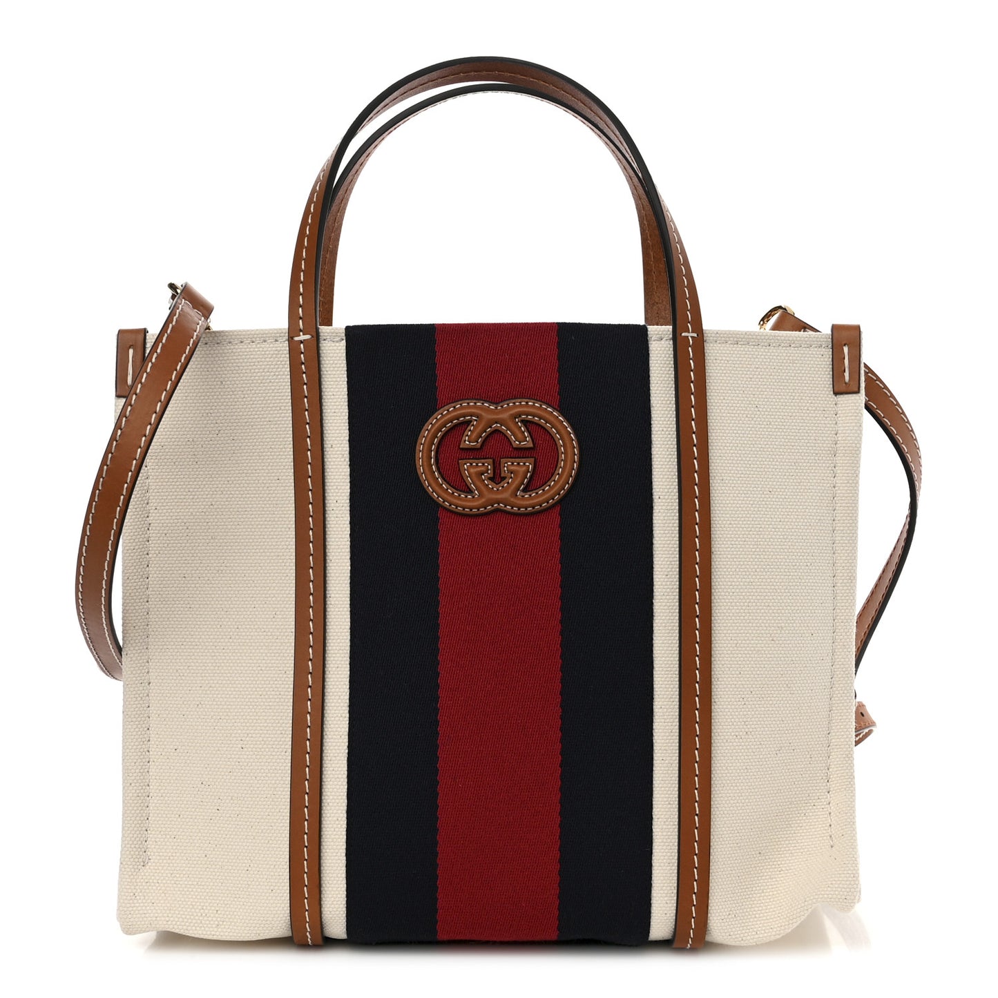 Canvas Calfskin Web Small Interlocking G Tote Bag Red Blue