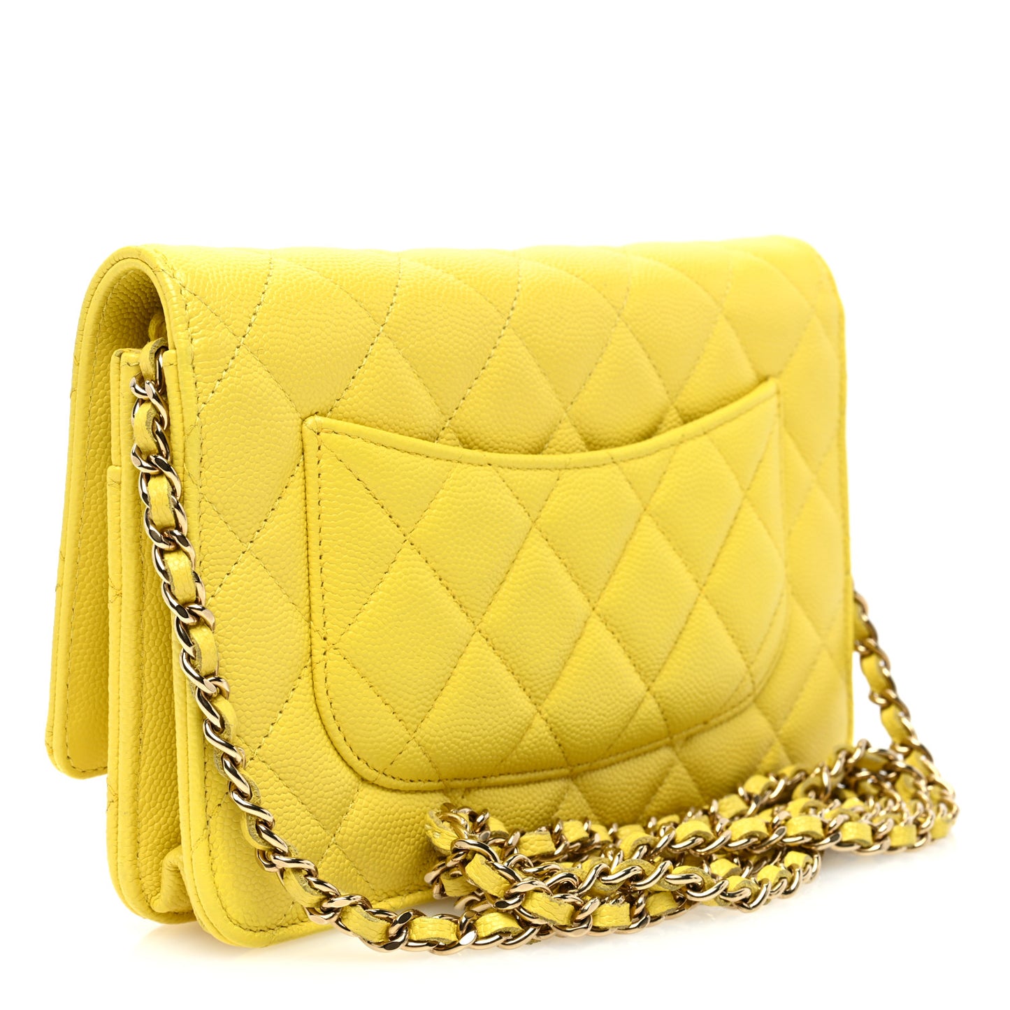 Caviar Quilted Wallet on Chain WOC Yellow