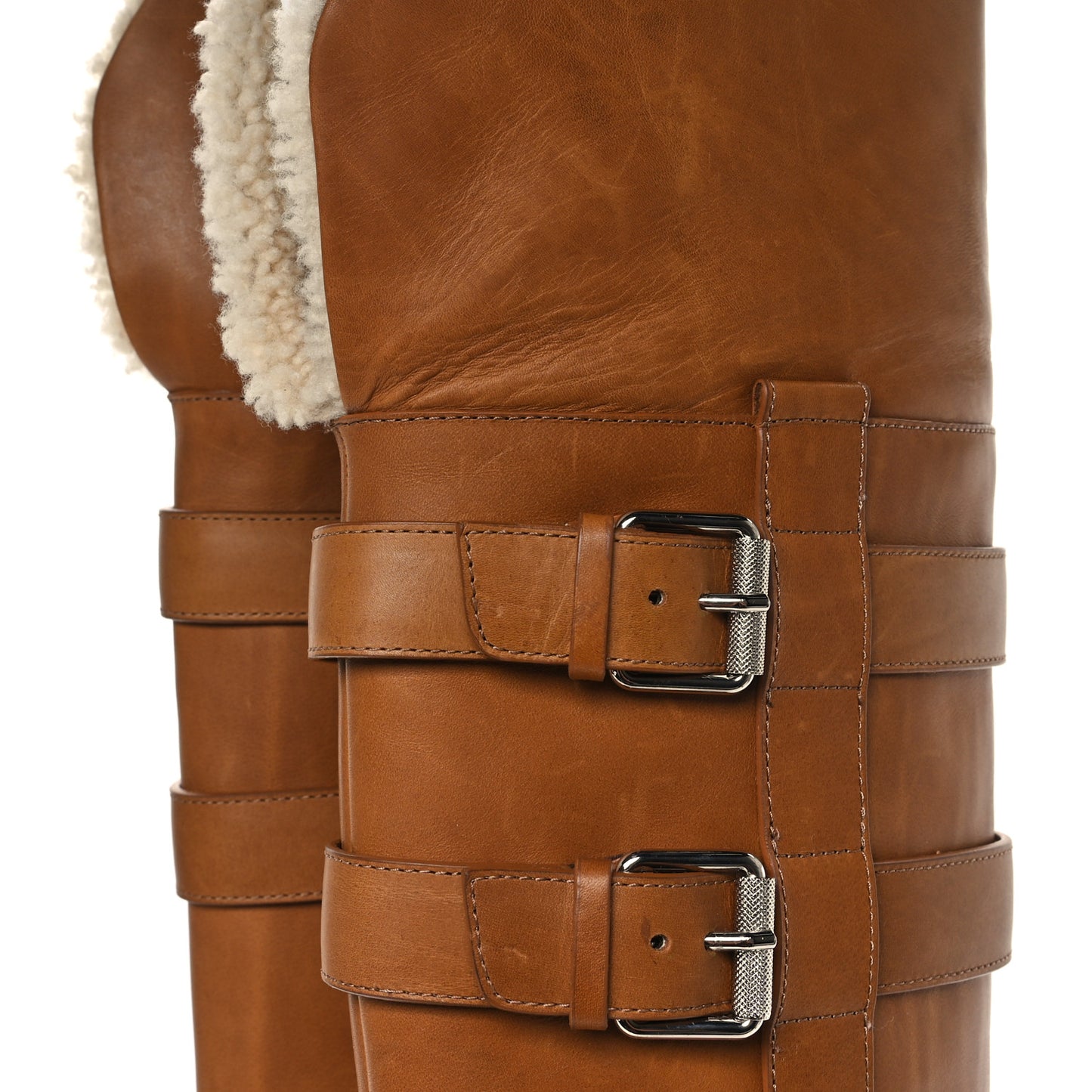 Calfskin Wax Shearling Brodeback Lug Over The Knee Boots 35.5 Terra Beige