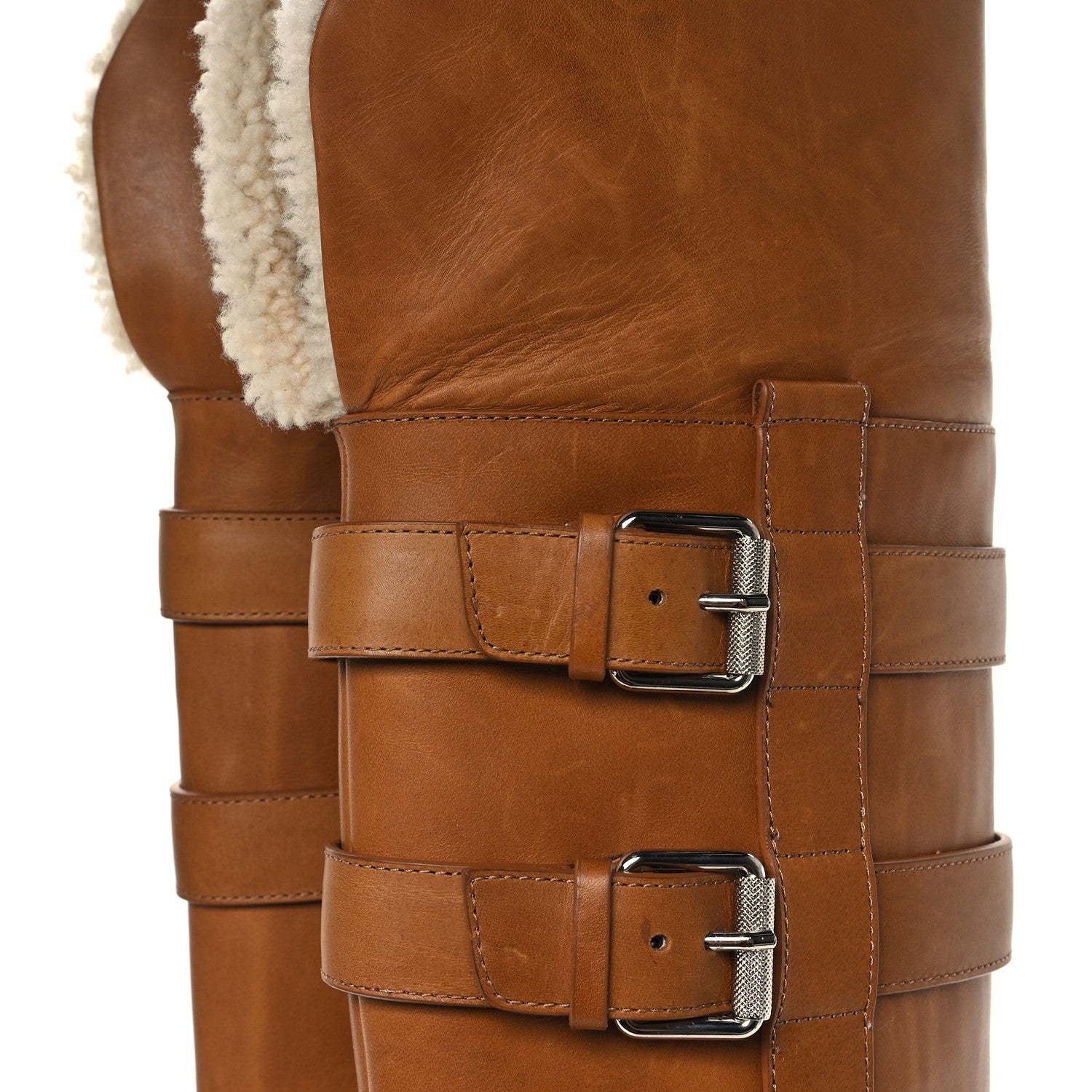 Christian Louboutin Calfskin Wax Shearling Brodeback Lug Over The Knee Boots 35.5 Terra Beige 7 of 8