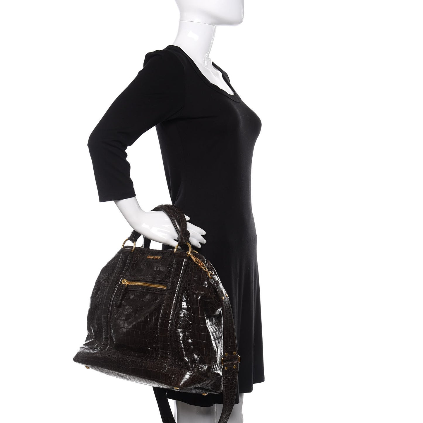Calfskin Crocodile Embossed St Cocco Shopping Tote Black
