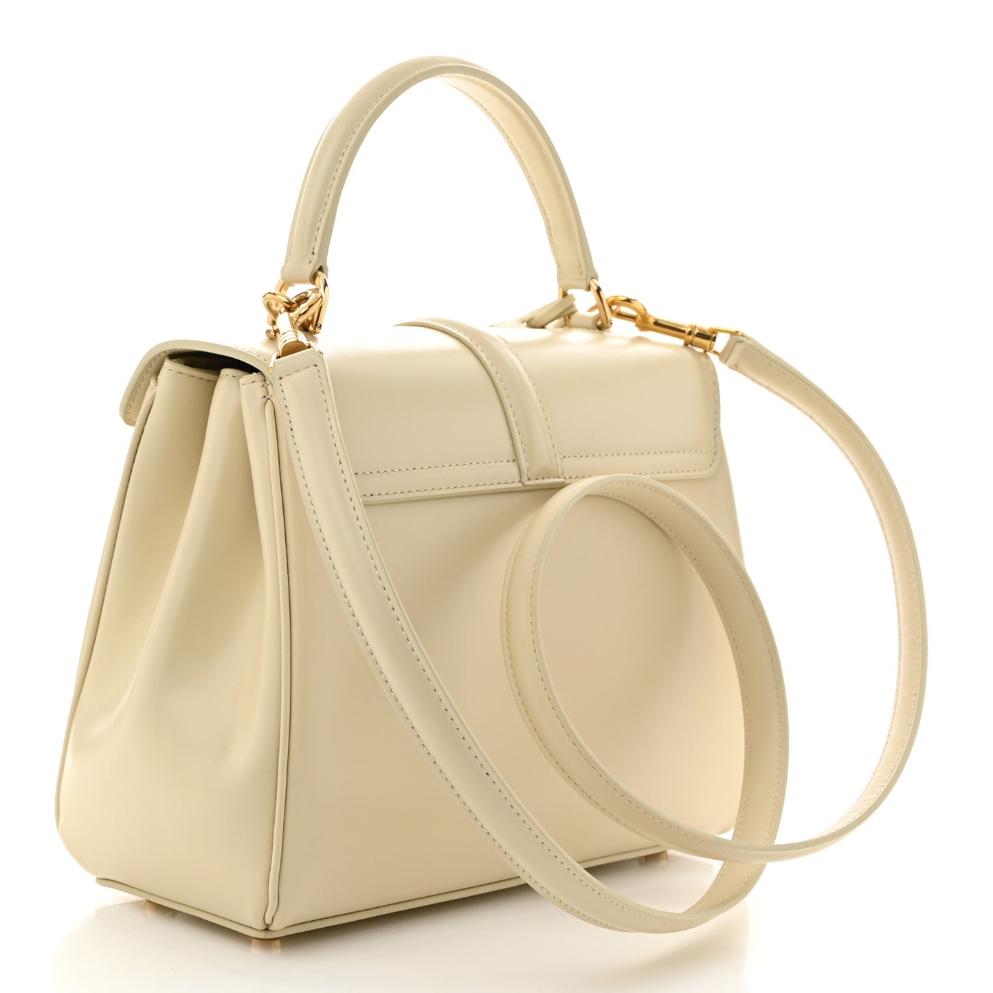 Grained Calfskin Small 16 Top Handle Bag Beige