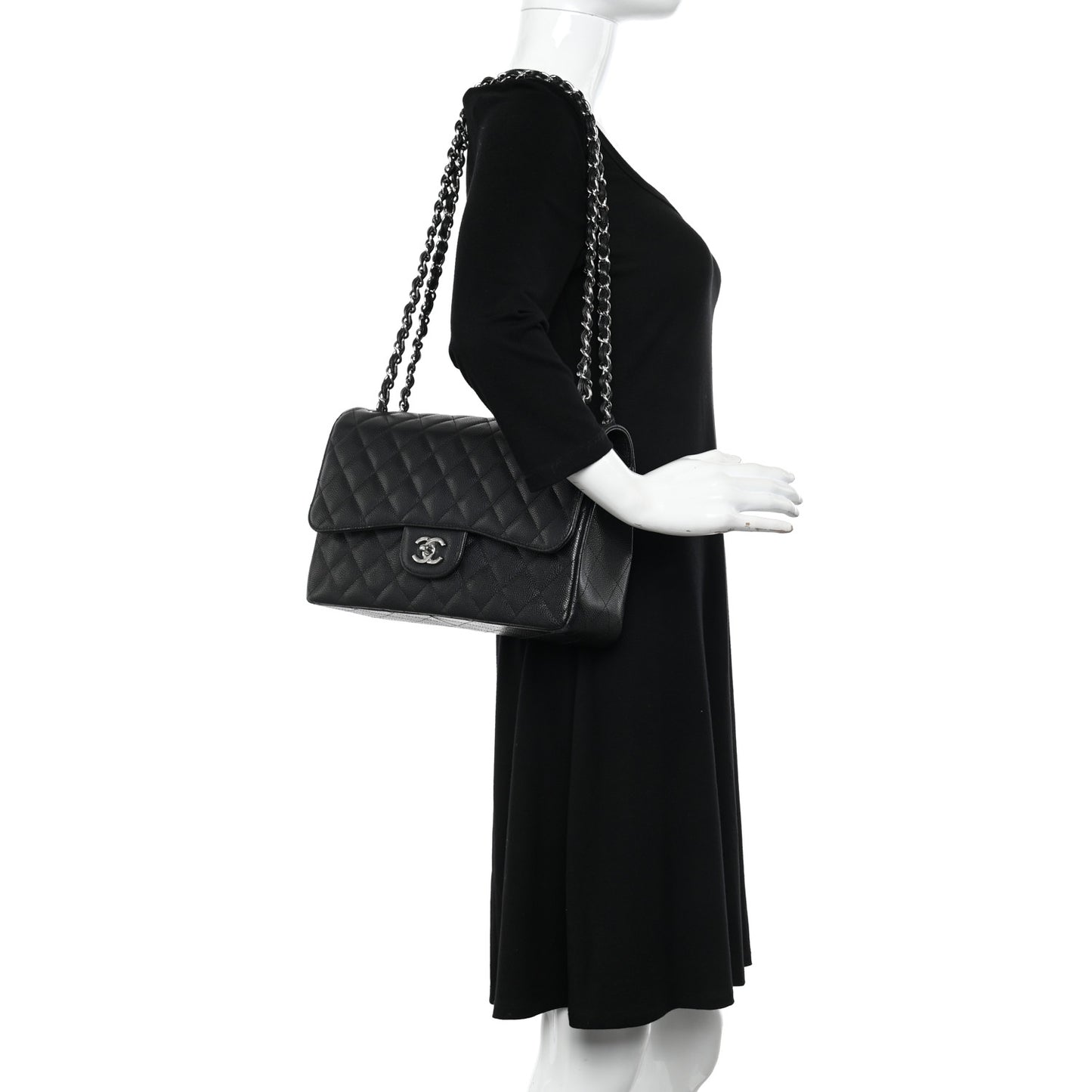 Caviar Quilted Jumbo Double Flap Black