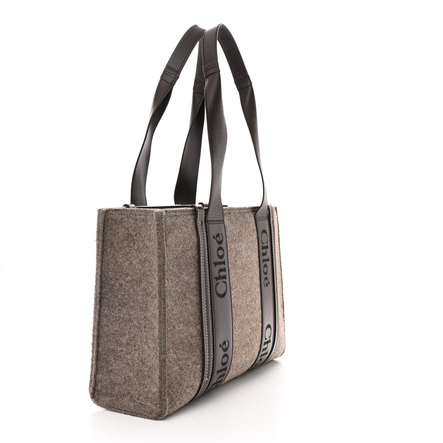 Felt Calfskin Medium Woody Ribbon Tote Deep Beige