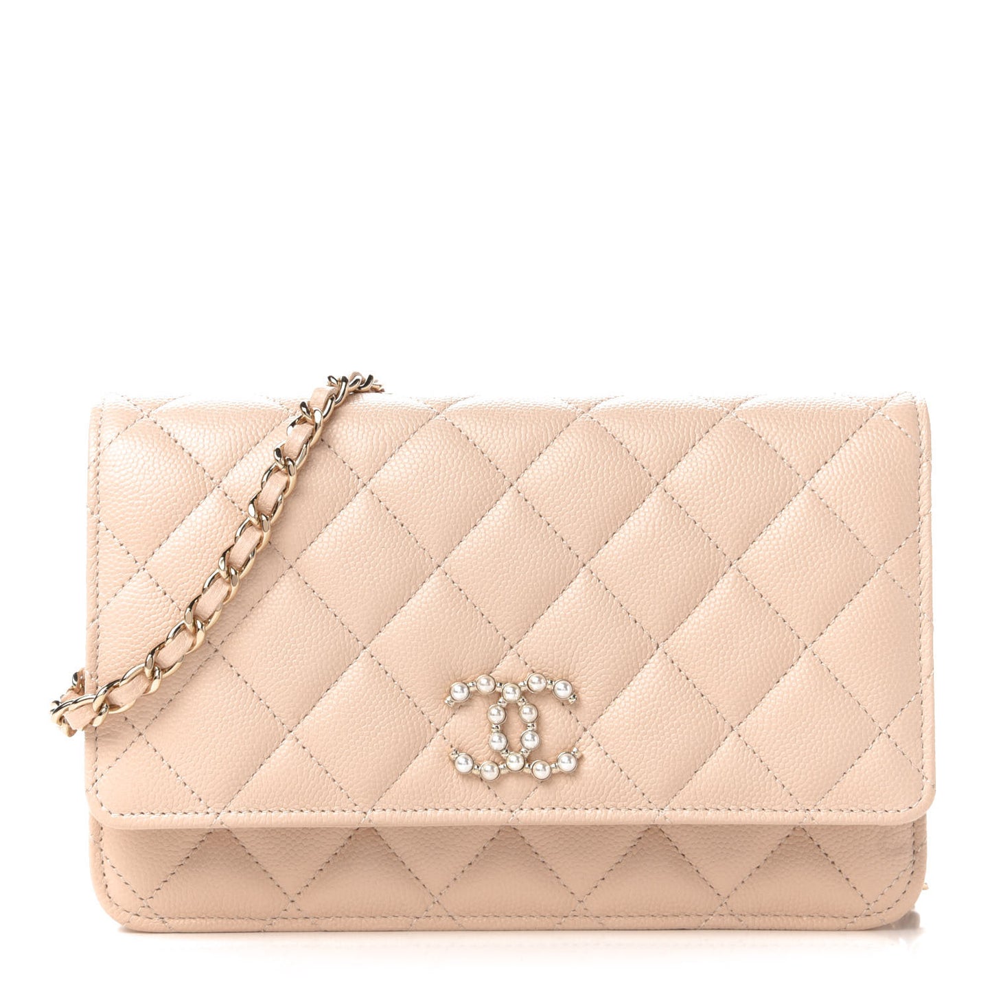 Caviar Quilted Coco Candy Wallet On Chain WOC Beige