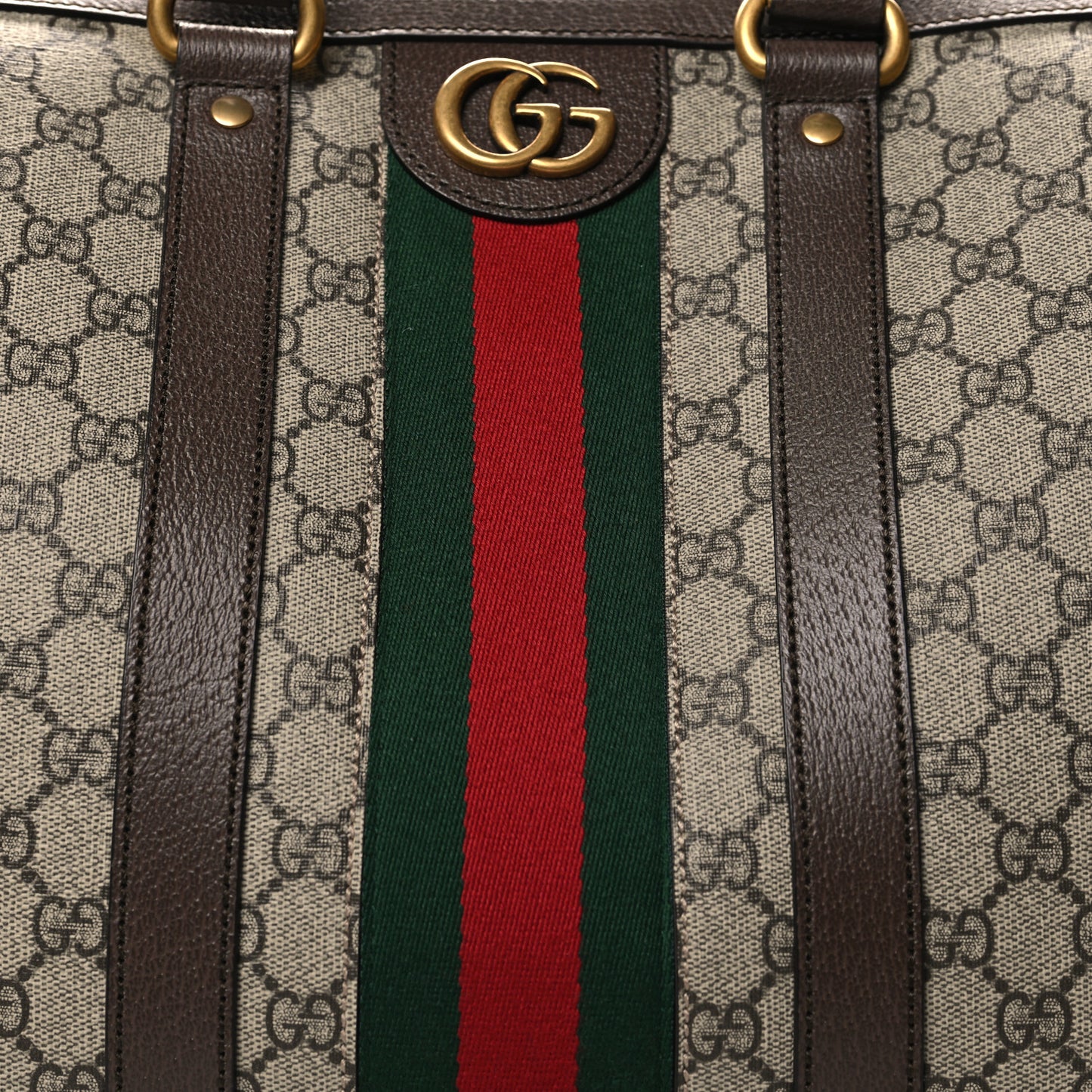 GG Supreme Monogram Textured Dollar Calfskin Web Medium Savoy Duffle Bag Beige Ebony New Acero