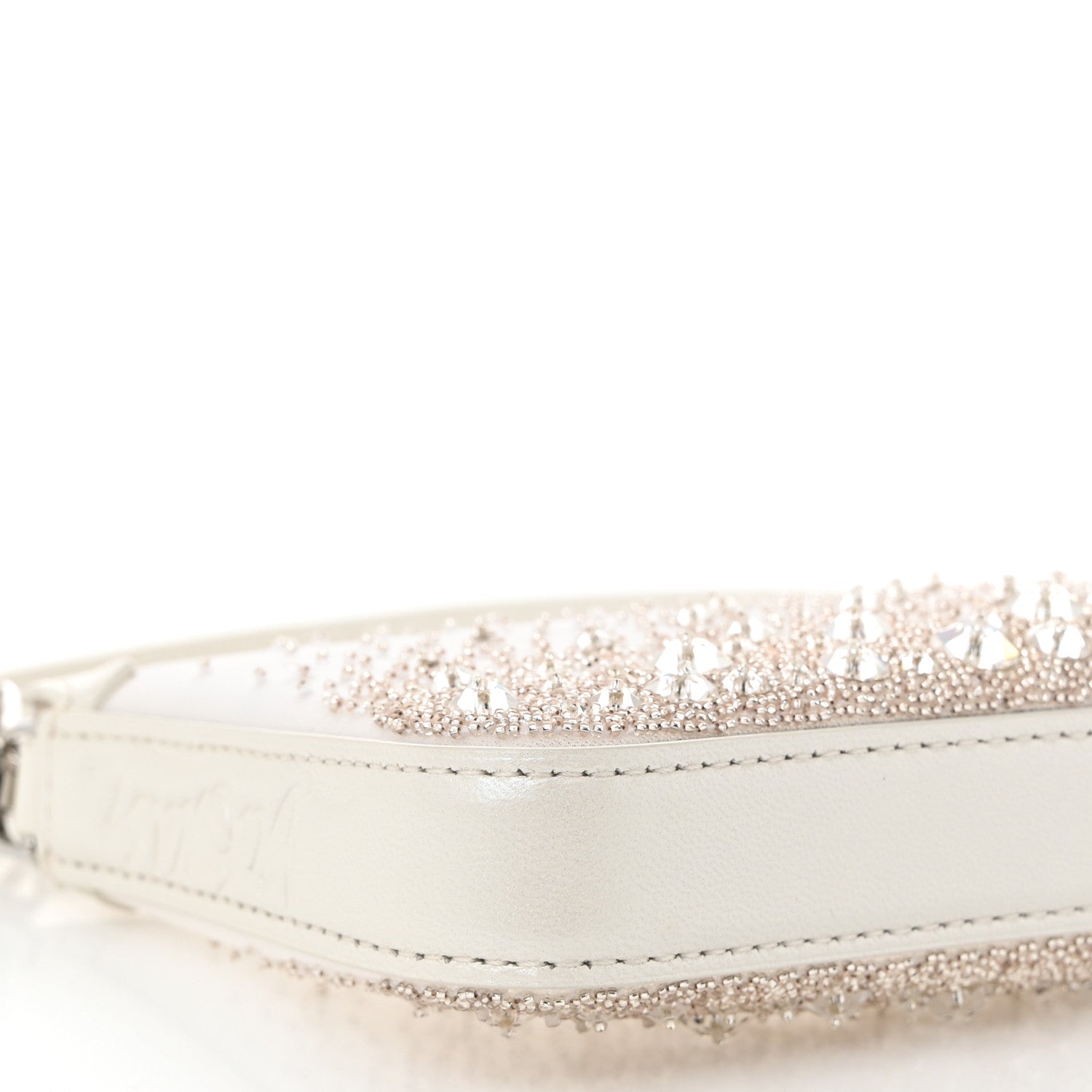 Christian Louboutin Mesh Fabric Crystal Embellished Mini Loubila Chain Clutch Bianco Silver 9 of 10