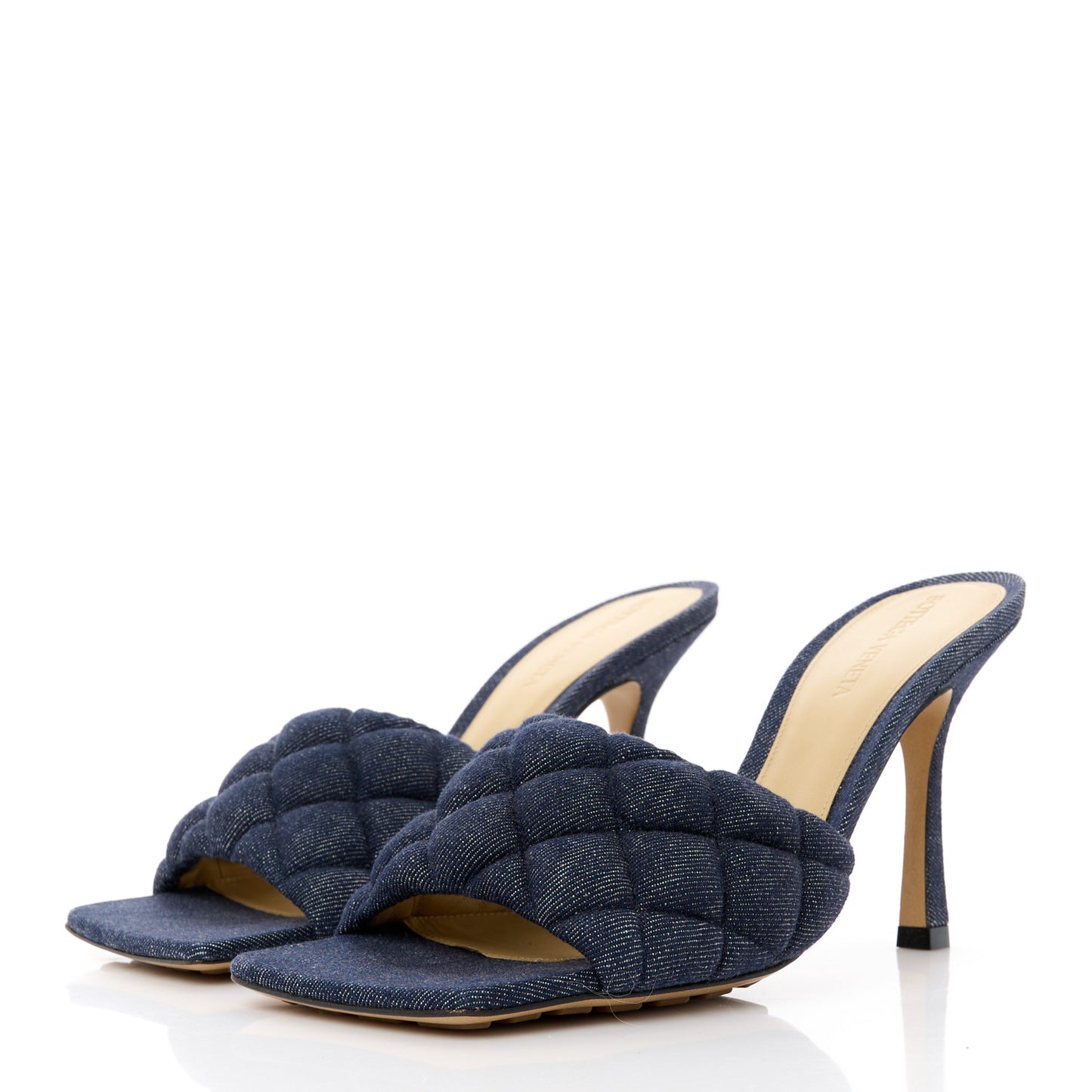 Denim Matelasse Padded Mule Sandals 38.5 Sapphire