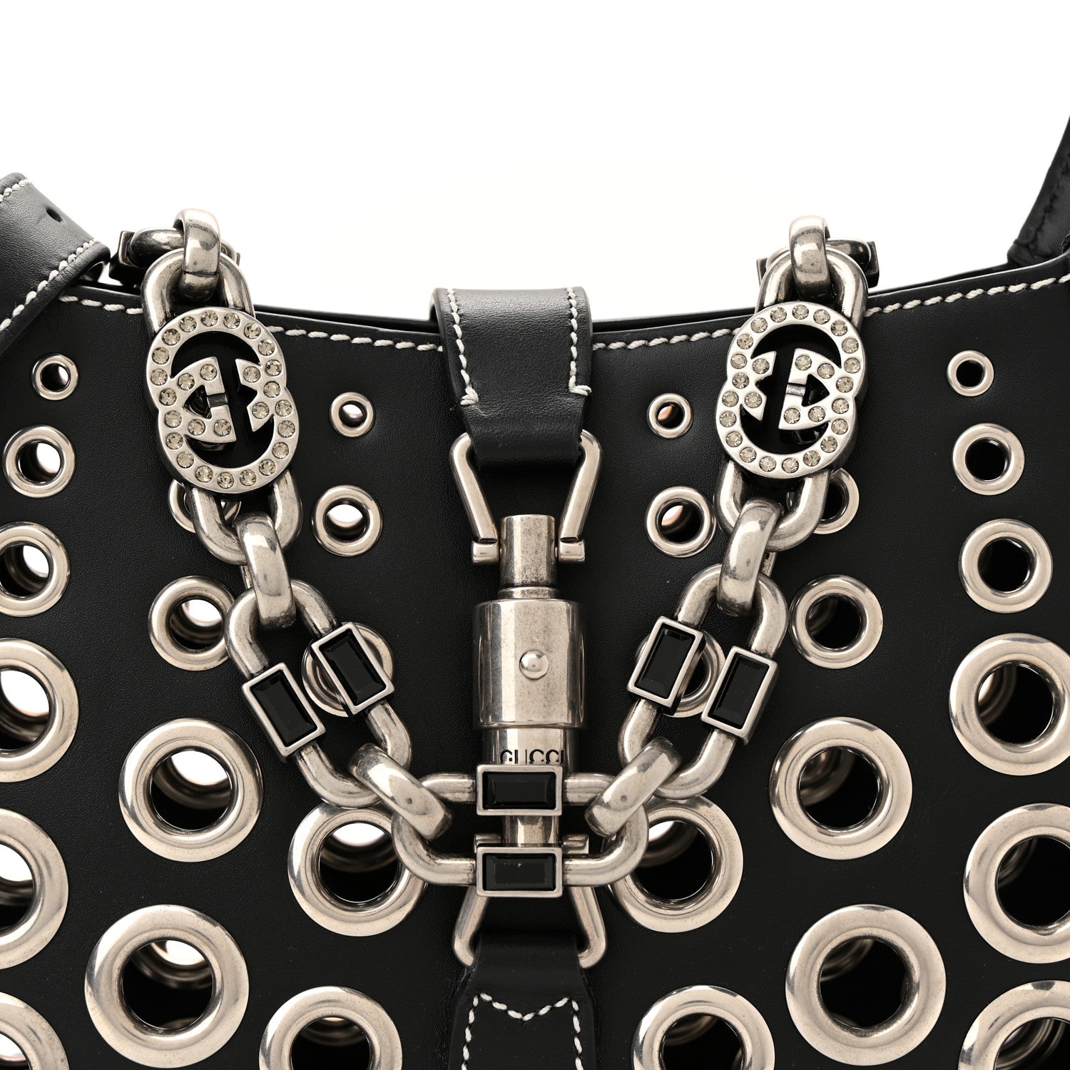 Gucci Calfskin Ha Ha Ha Jackie 1961 Eyelet Hobo Black 7 of 12