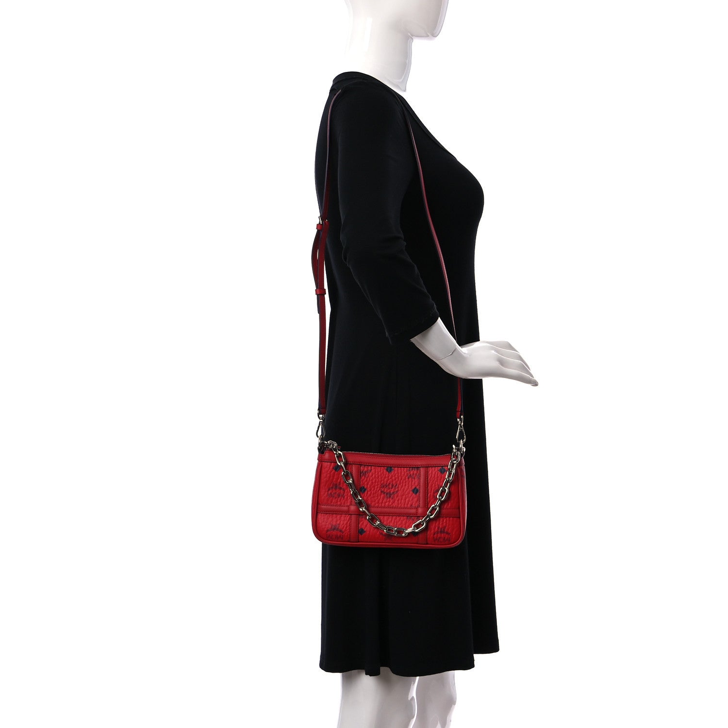 MCM Visetos Mini Aren Chain Crossbody Bag Candy Red 2 of 9