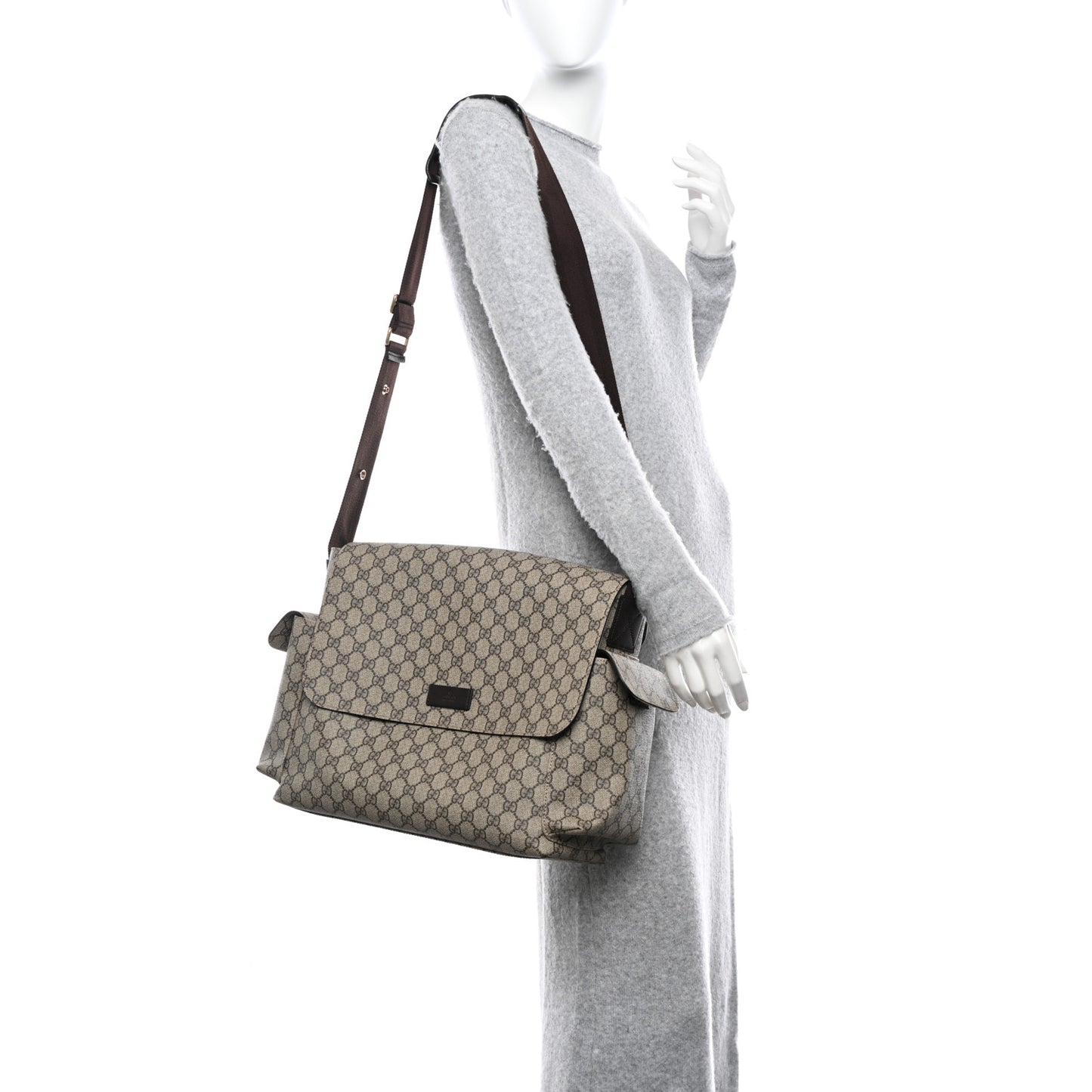 GG Plus Monogram Messenger Diaper Bag Dark Brown