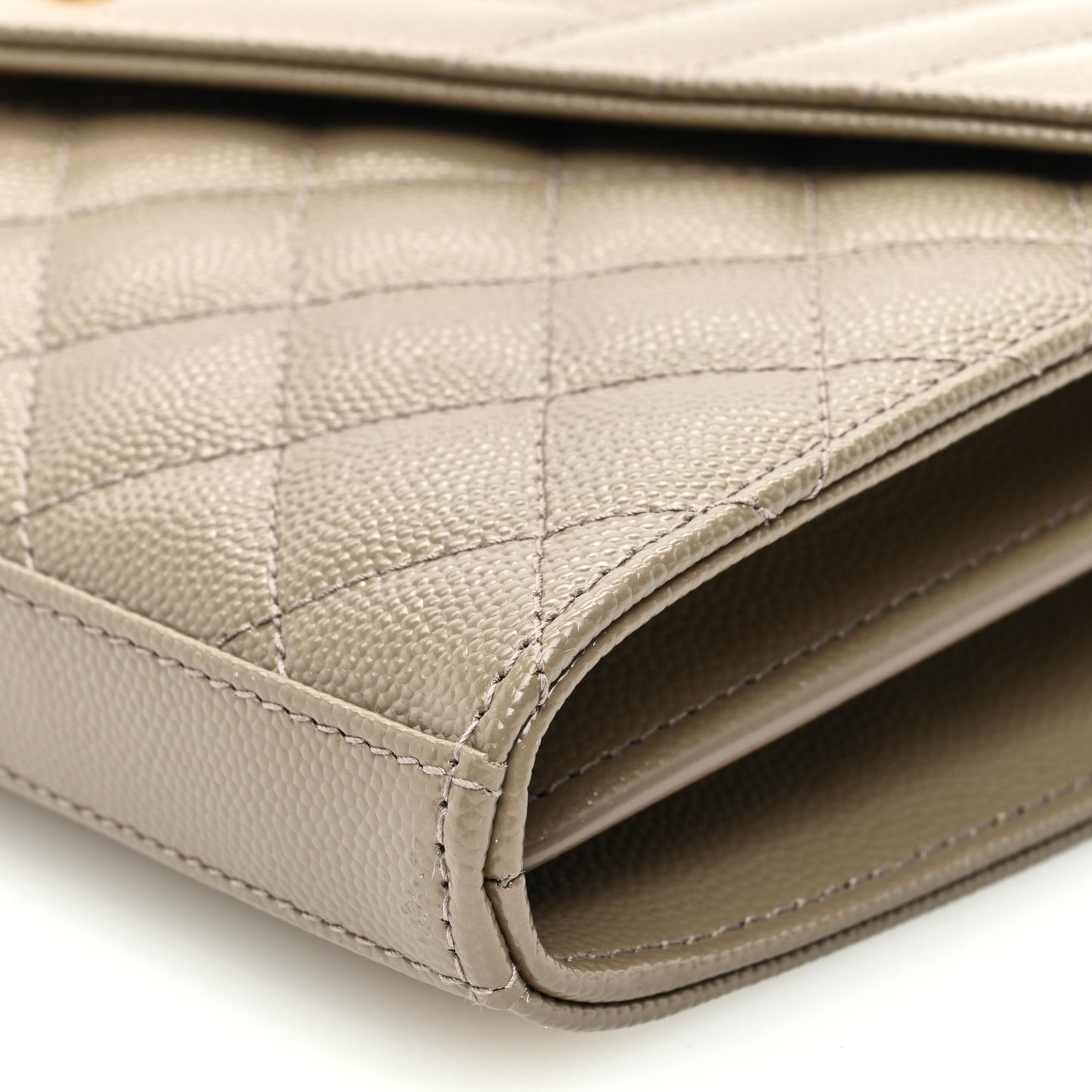 Grain De Poudre Mixed Matelasse Triquilt Monogram Chain Wallet Dark Beige