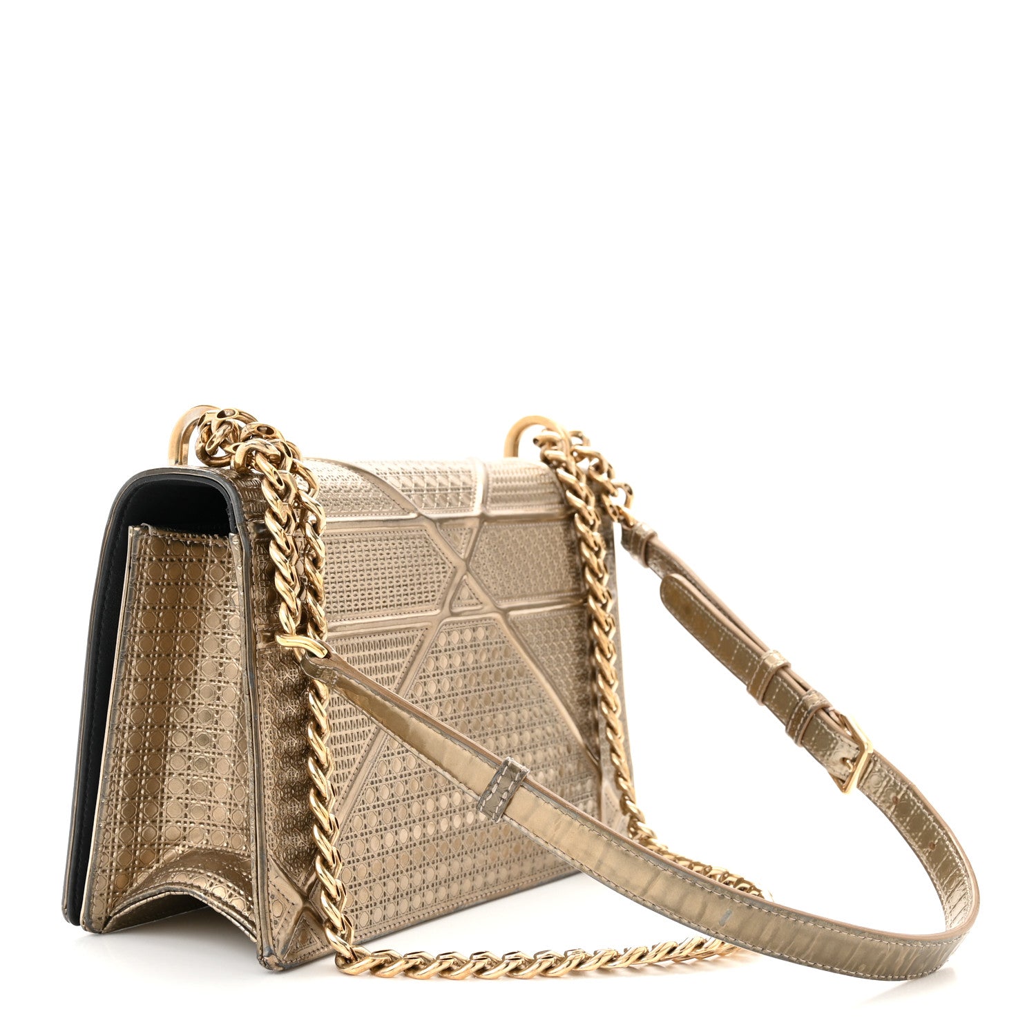 Christian Dior Metallic Patent Micro-Cannage Medium Diorama Flap Bag Gold 3 of 18