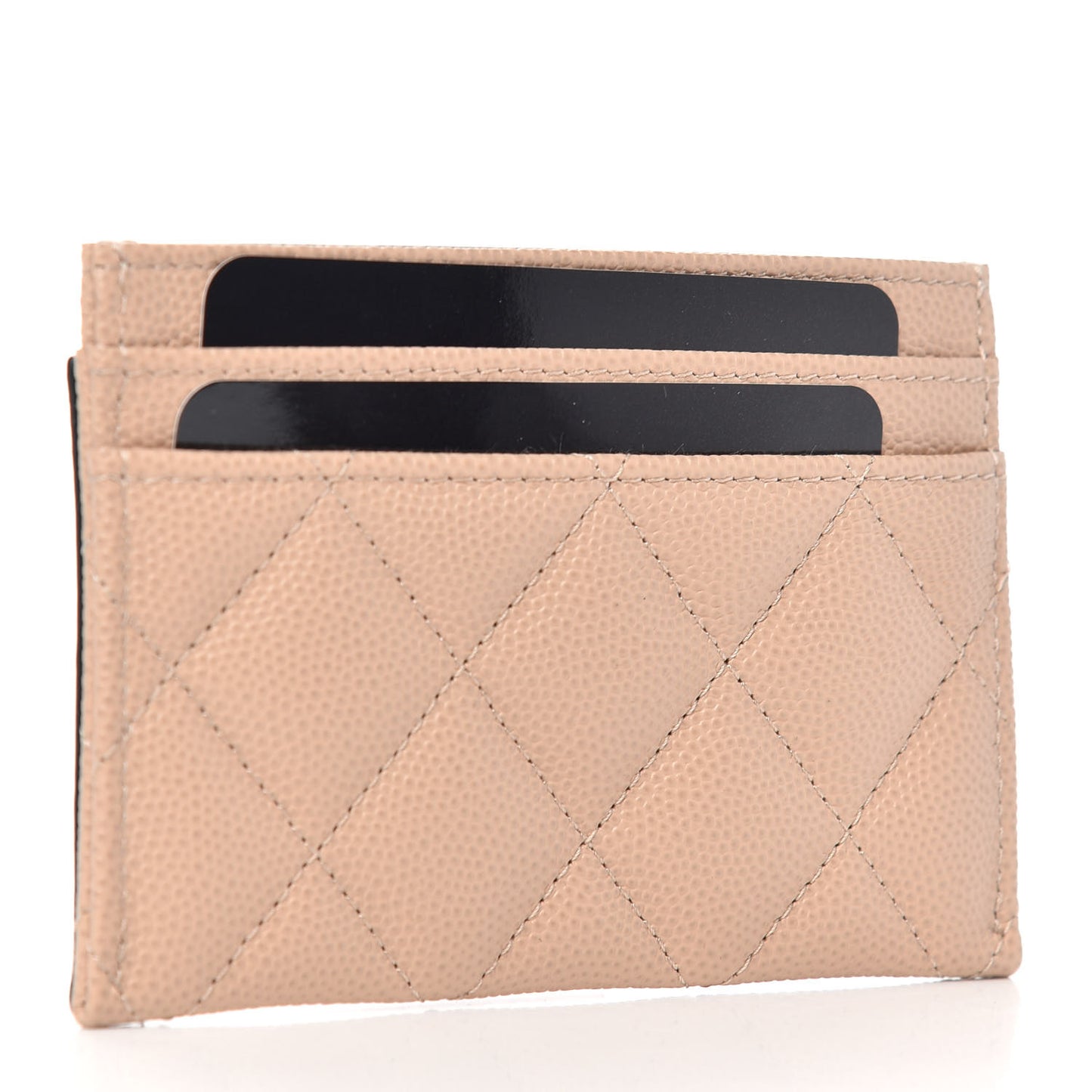 Caviar Quilted Filigree Card Holder Beige Black
